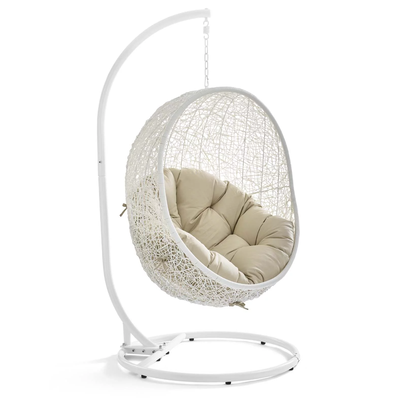 Modway Hide Outdoor Patio Sunbrella® Swing Chair With Stand in White Beige