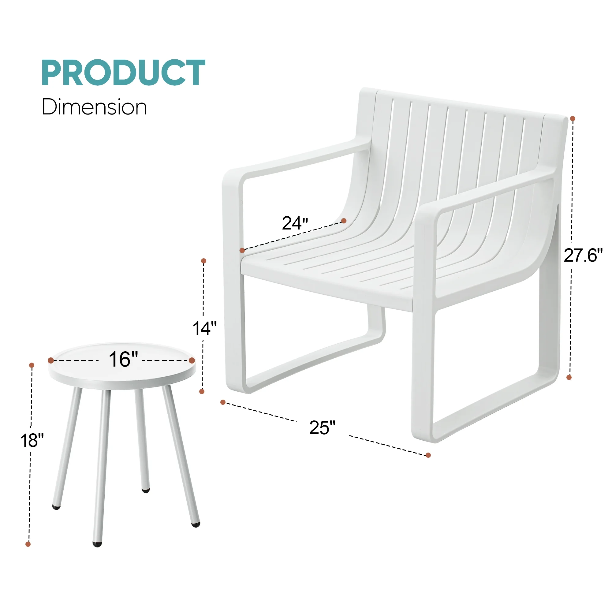 Werph 3 Pieces Patio Furniture Set, Outdoor Furniture Patio Table and Chairs Set, Patio Chairs Set of 2 Patio Conversation Sets,White