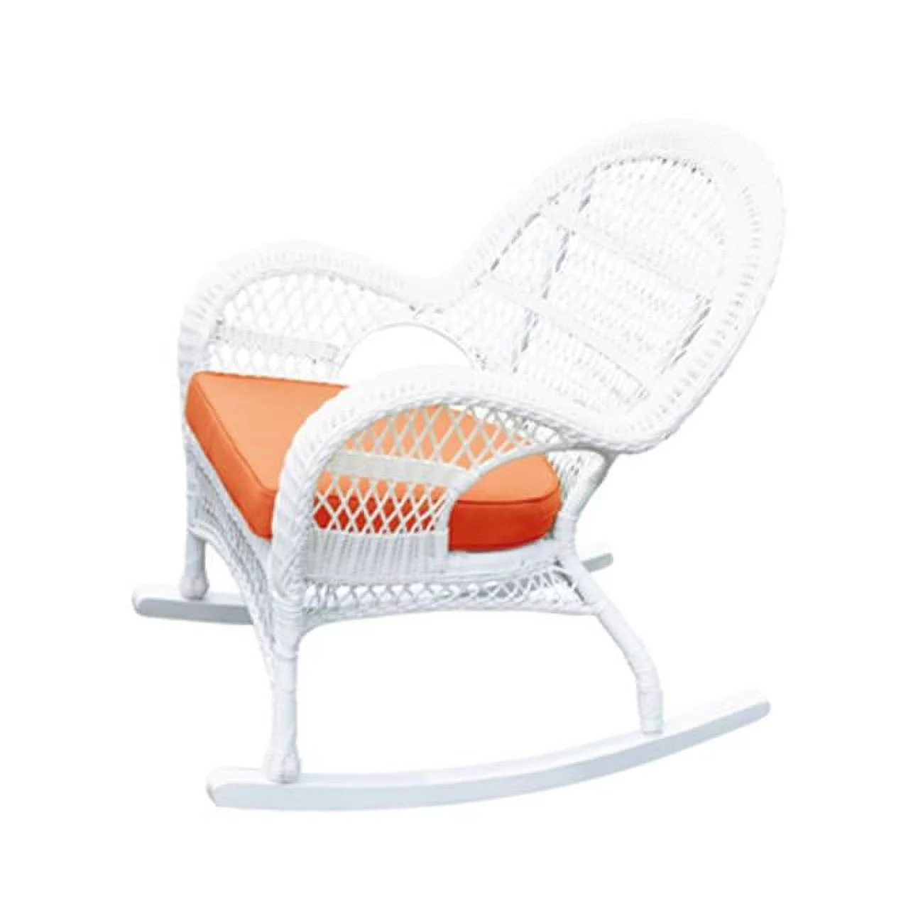 W00209-R-4-FS016-CS White Wicker Rocker Chair with Orange Cushion - Set of 4