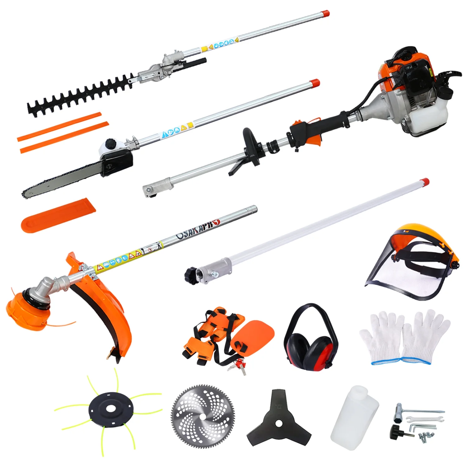 EPA Compliant 33CC 2-Cycle Multi-Functional Garden Tool System with Gas Pole Saw  Hedge Trimmer  Grass Trimmer  and Brush Cutter - Versatile 10 in 1 Trimming Tool for Efficient Outdoor Ma