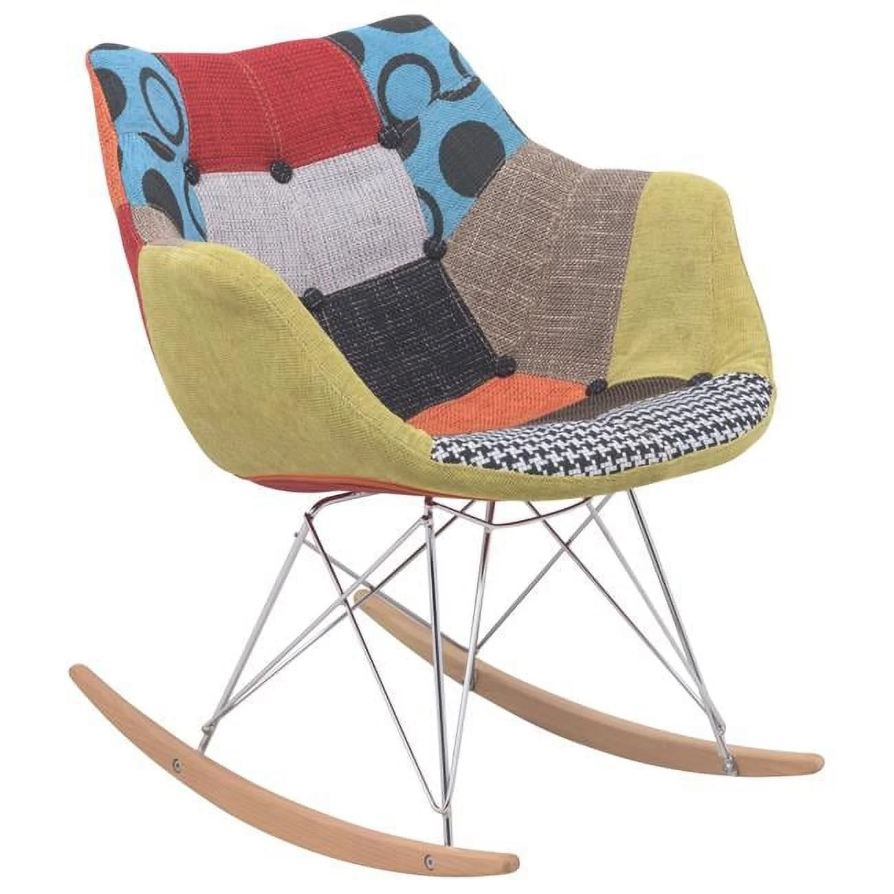 26.75 x 23.5 x 22.5 in. Willow Patchwork Fabric Eiffel Rocking Chair, Multi Color
