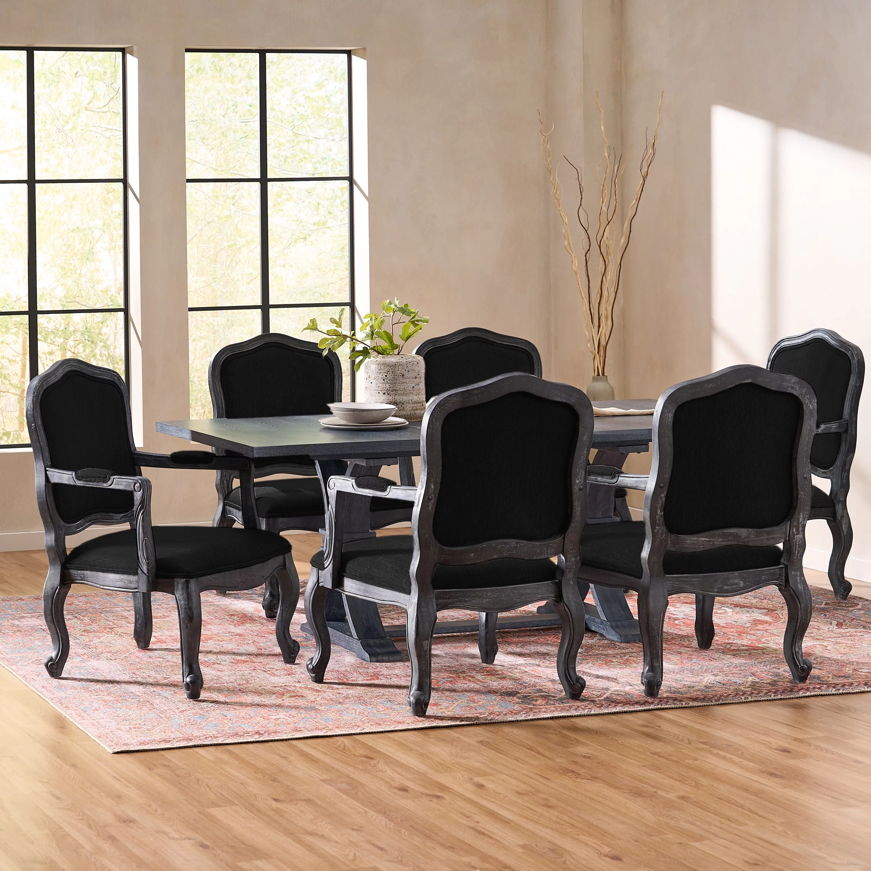 Christopher Knight Home Andrea  Fabric and Rubberwood Dining Set by  Black/Gray