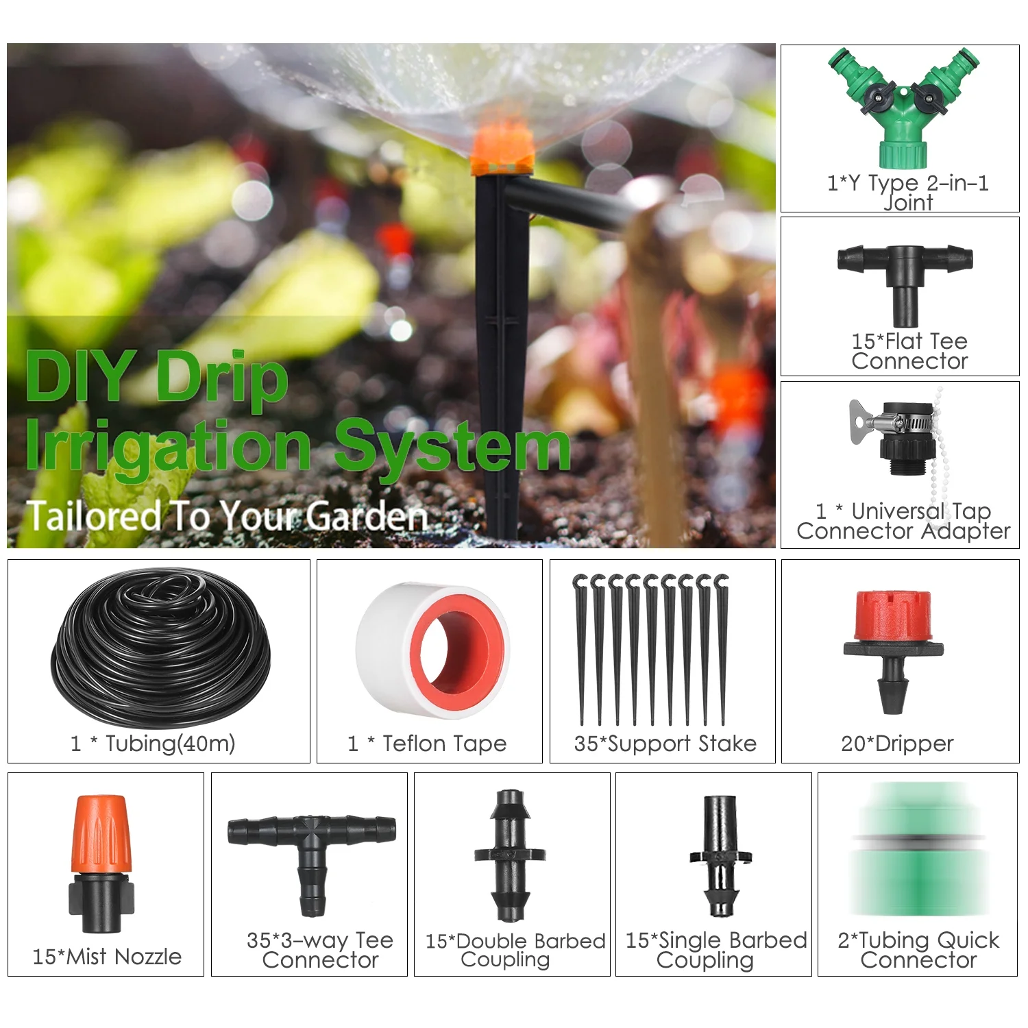 Irrigation Kit,Diy With Nozzles Kit Diy With Plant Drip Kit Meters Lawn Patio 40 Meters Lawn Drippers 40 Meters Nozzles Misters Drippers Qisuo Buzhi Kit Pl Drip Rookin Nozzles S Drippers
