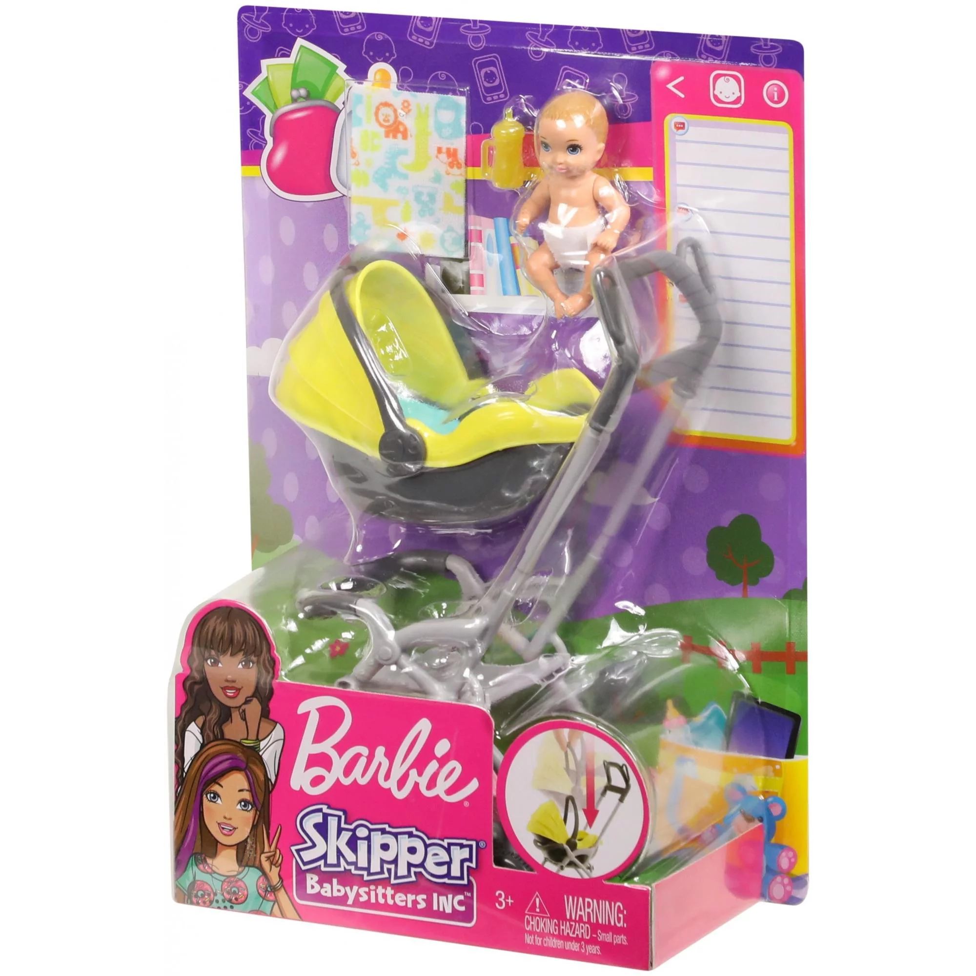 Barbie Skipper Babysitters Inc. Doll and Playset, Small Baby Doll with 2-in-1 Stroller