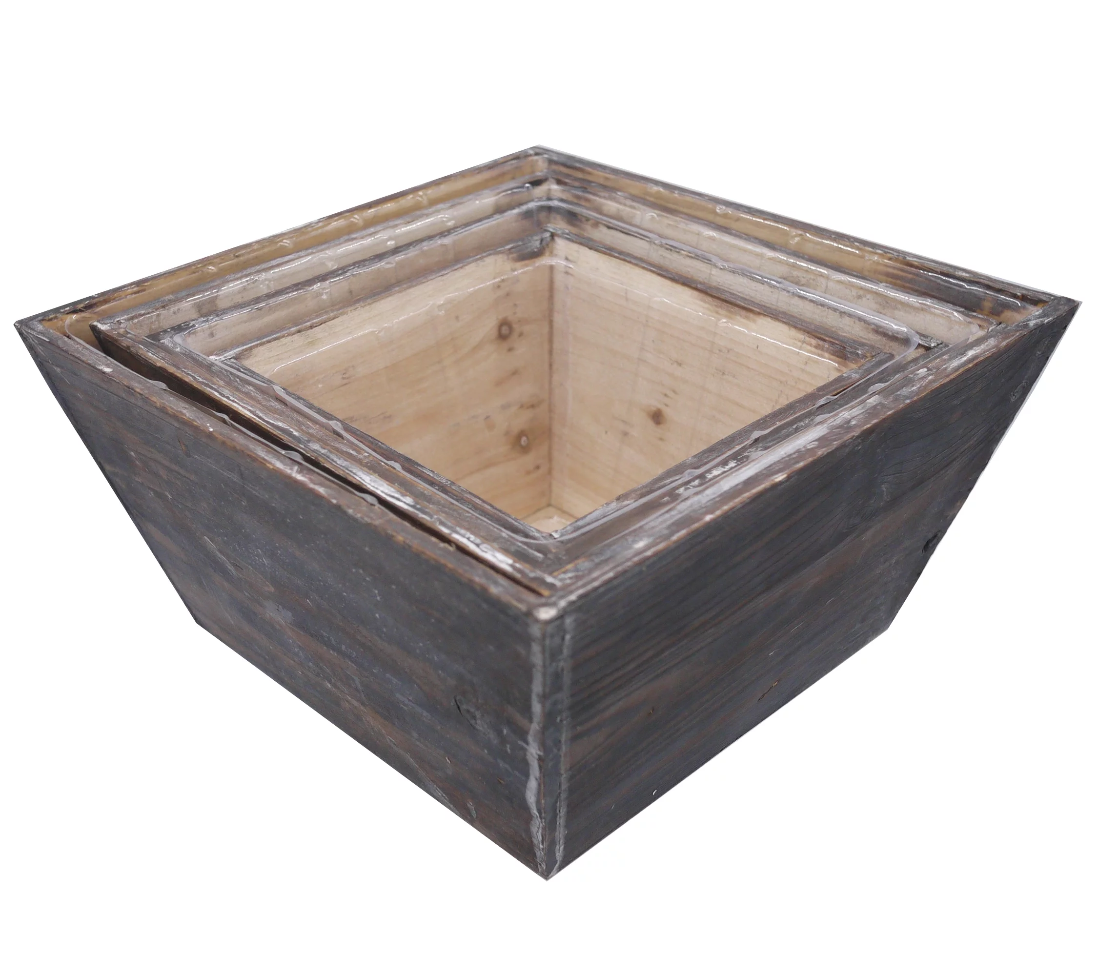 Set of 3 Contemporary Liner Square Wood Pot Planter,Natural ABN5E138-NTRL