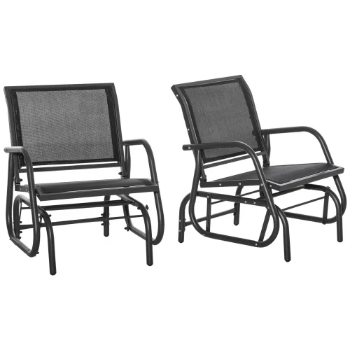 JHOOTUUO Porch Glider   Metal Frame Swing Glider Chairs with Breathable Mesh Fabric  Curved Armrests and Steel Frame for Garden  Poolside  Backyard  Balcony  Black