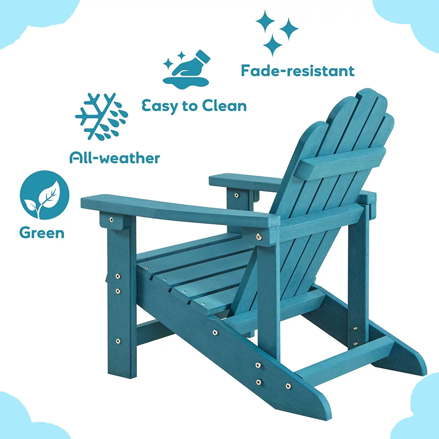 EFURDEN Kids Adirondack Chair, Polystyrene Adirondack Chair, Easy-Maintenance Patio Chair for Outdoor and Indoor (Blue)