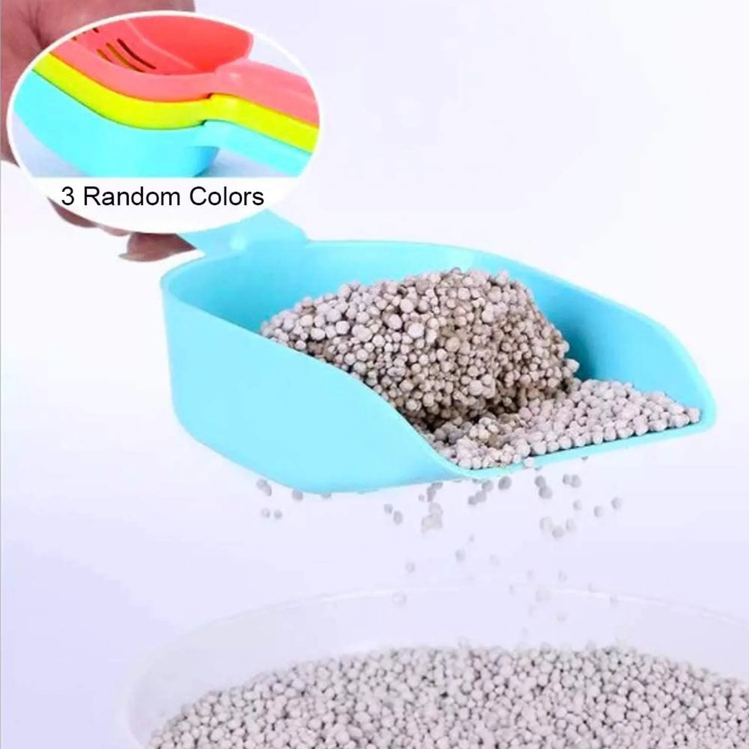 YHRY Cat Litter Spoon, Plastic Cat Litter Pet Shovel, Durable Gripping Sieve Pet Poop Scoop, with Long and Strong Plastic Handle Cleaning Tool, with Feeder Scoop Set, Easy to Clean, 3 Pieces (Random C