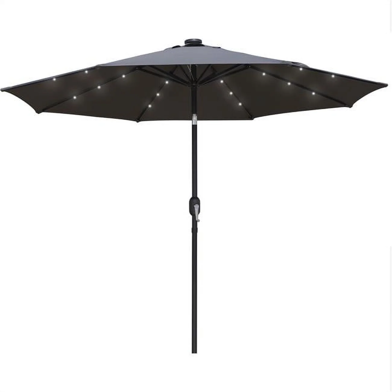 9 ft Sierra Modern Steel Market Patio Umbrella with Solar Powered LED & Tilt, Gray