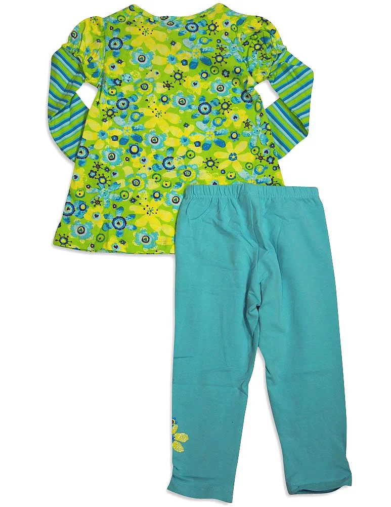 Sweet Potato Toddler and Little Girls Long Sleeve Legging Pant Sets 30973-4T (lime aqua)