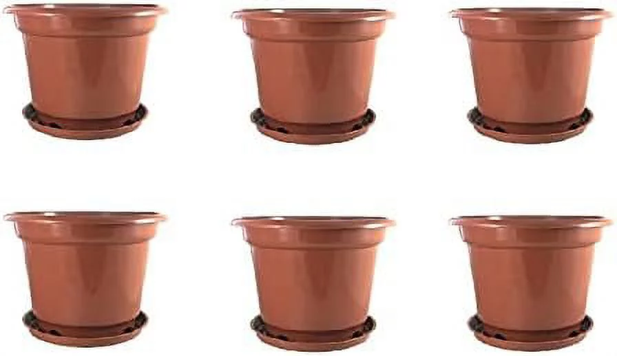 AB500 6 Set(Pots Trays) Diamete 16.06Xheight 12.68'' 14 Trade-Gallon Brick Red Plastic Pots With Tray For Flowe Vegetable Fruit Tree Nursery Seedling Indoor Outdoor Garden