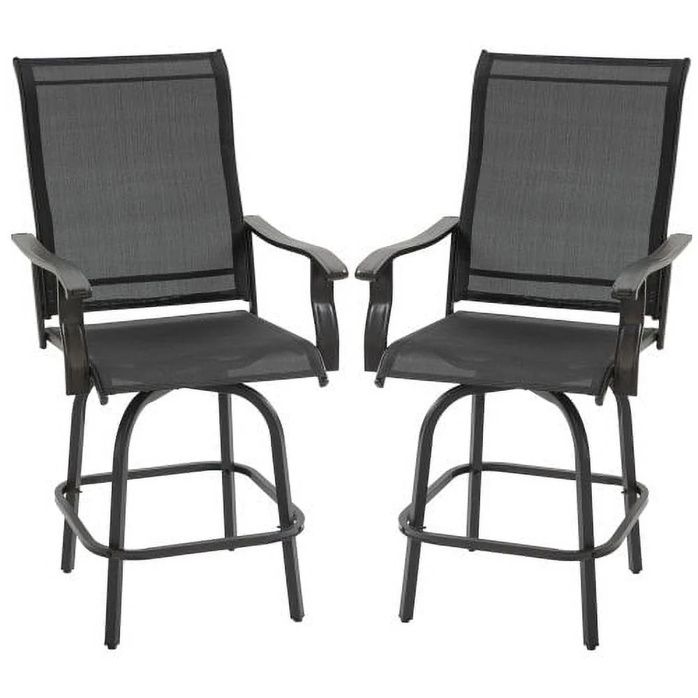 LEIYEHOOM Outdoor Swivel  Stools with Armrests   Height Patio Chairs with Steel Frame for Balcony  Poolside  Backyard  Black