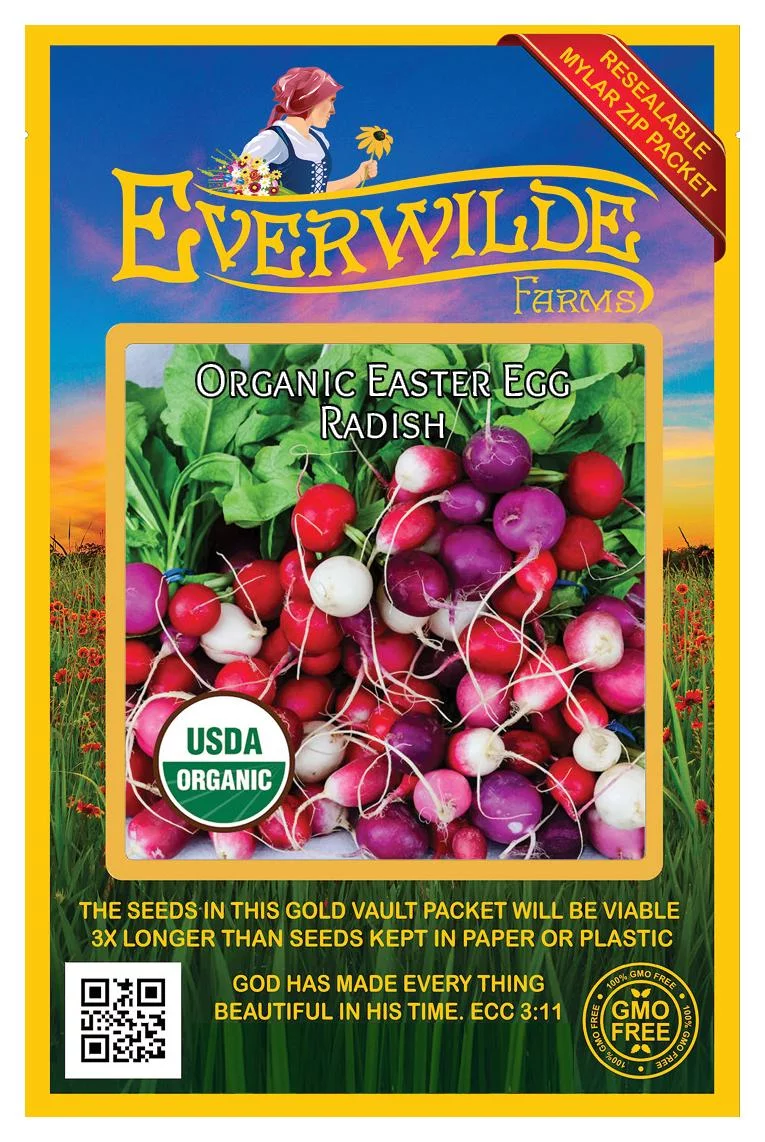 Everwilde Farms - 150 Organic Easter Egg Radish Seeds - Gold Vault Jumbo Bulk Seed Packet