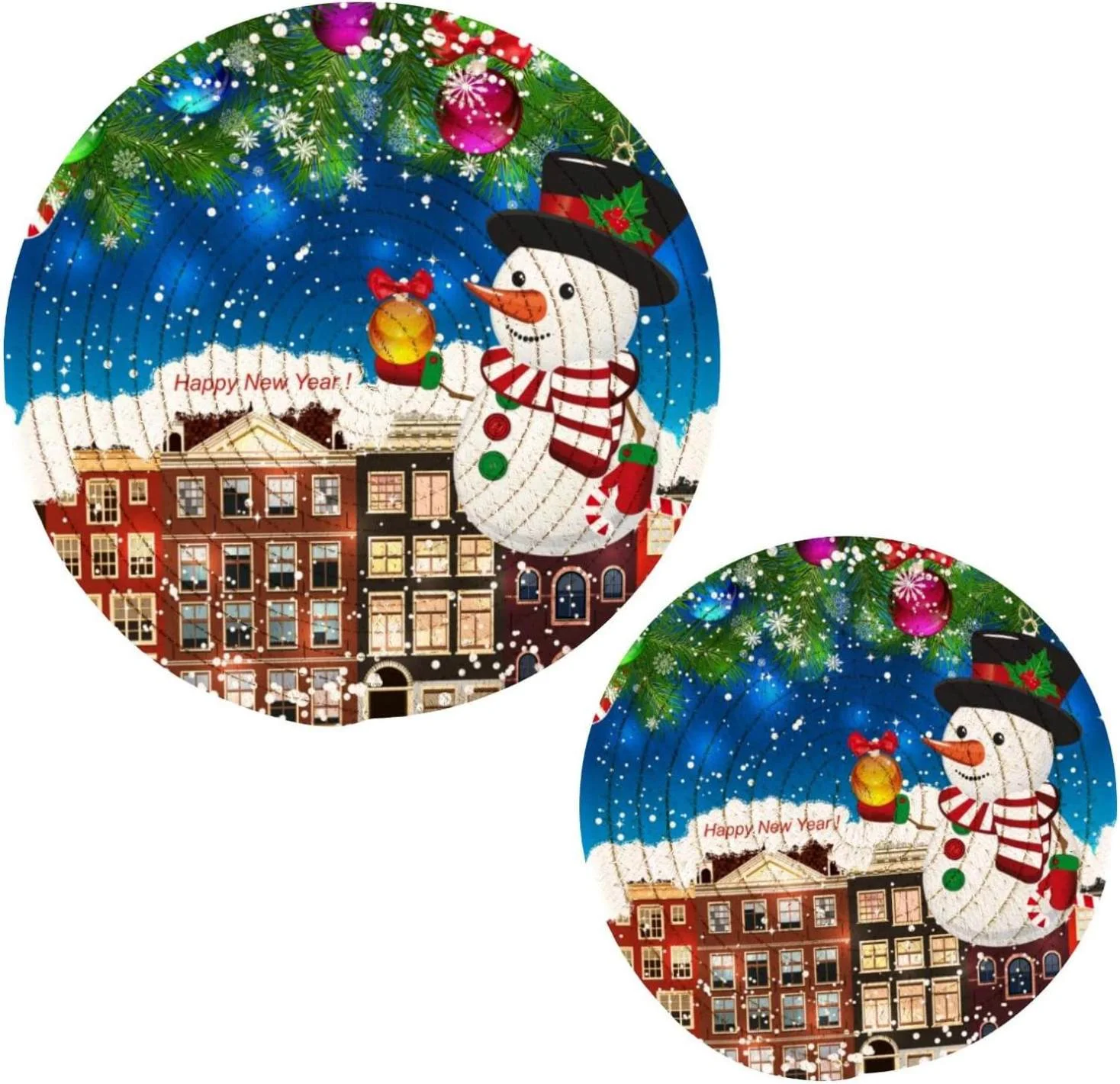 Christmas Winter Snowman Potholders Set Trivets Set 2 PCS, Snow Streets Landscape Pot Holders for Kitchen, 100% Cotton Woven Hot Pads Trivets Set for Kitchen Heat Resistant, 7.09