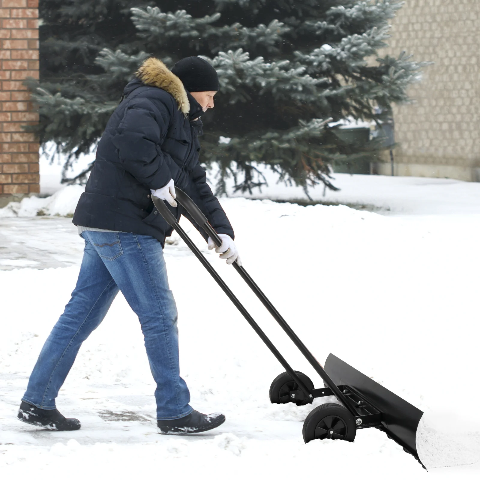 Zimtown Adjustable Wheeled Snow Pusher Wheeled Snow Shovel, Efficient Snow Removal Tool 39