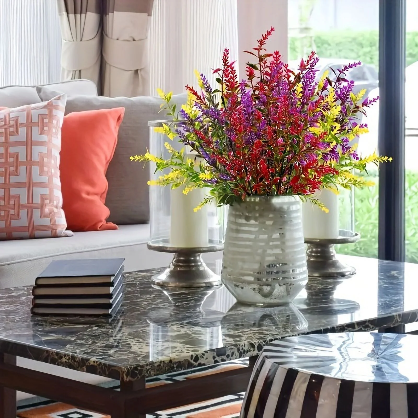 ACMDL  12 Bundles Artificial Lavenders  Plastic Simulation UV Resistant Outdoor Flowers  4 Colors Mix Fake Plants For Home Garden Porch Wedding Decor  Fall Winter Room Decor  Xmas Christm