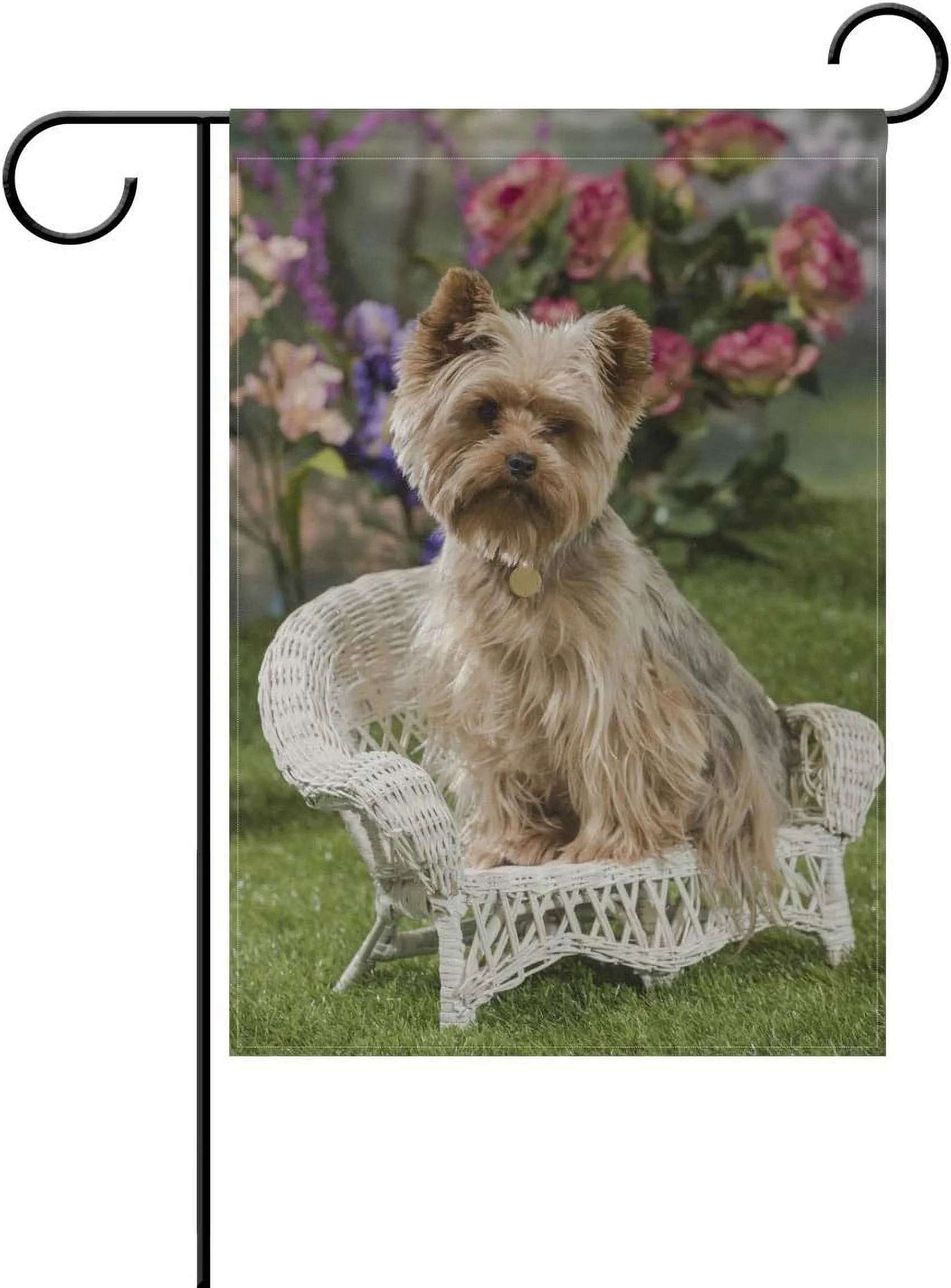 Hidove Yorkie Dog Sits in Wicker Chair Double-Sided Printed Garden House Sports Flag - 12x18in Polyester Decorative Flags for Courtyard Garden Flowerpot