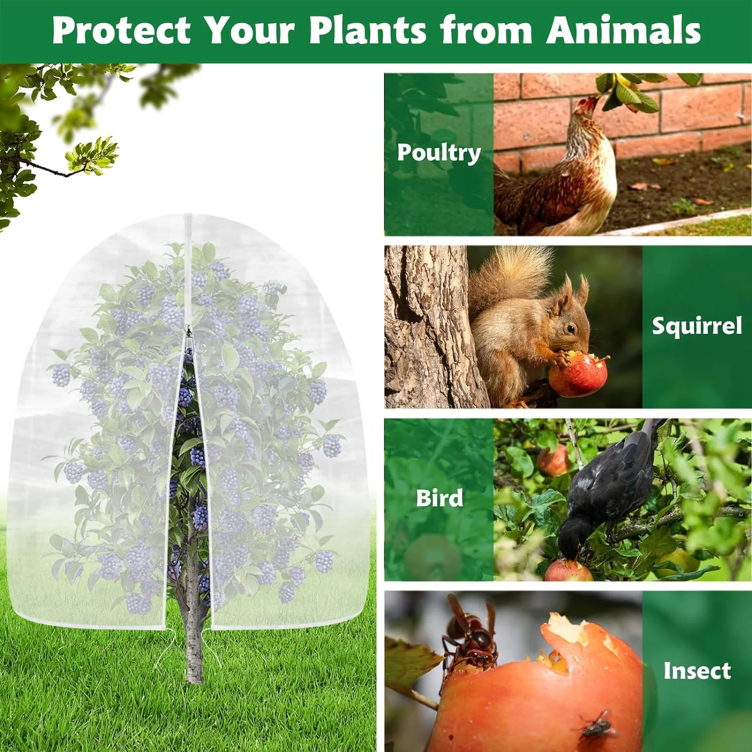 4 Pack Garden Plant Fruits Blueberry Bushes Protection Netting Covers Barrier Mesh Bags, Blueberry Tomato Protection Net with Zipper & Drawstring