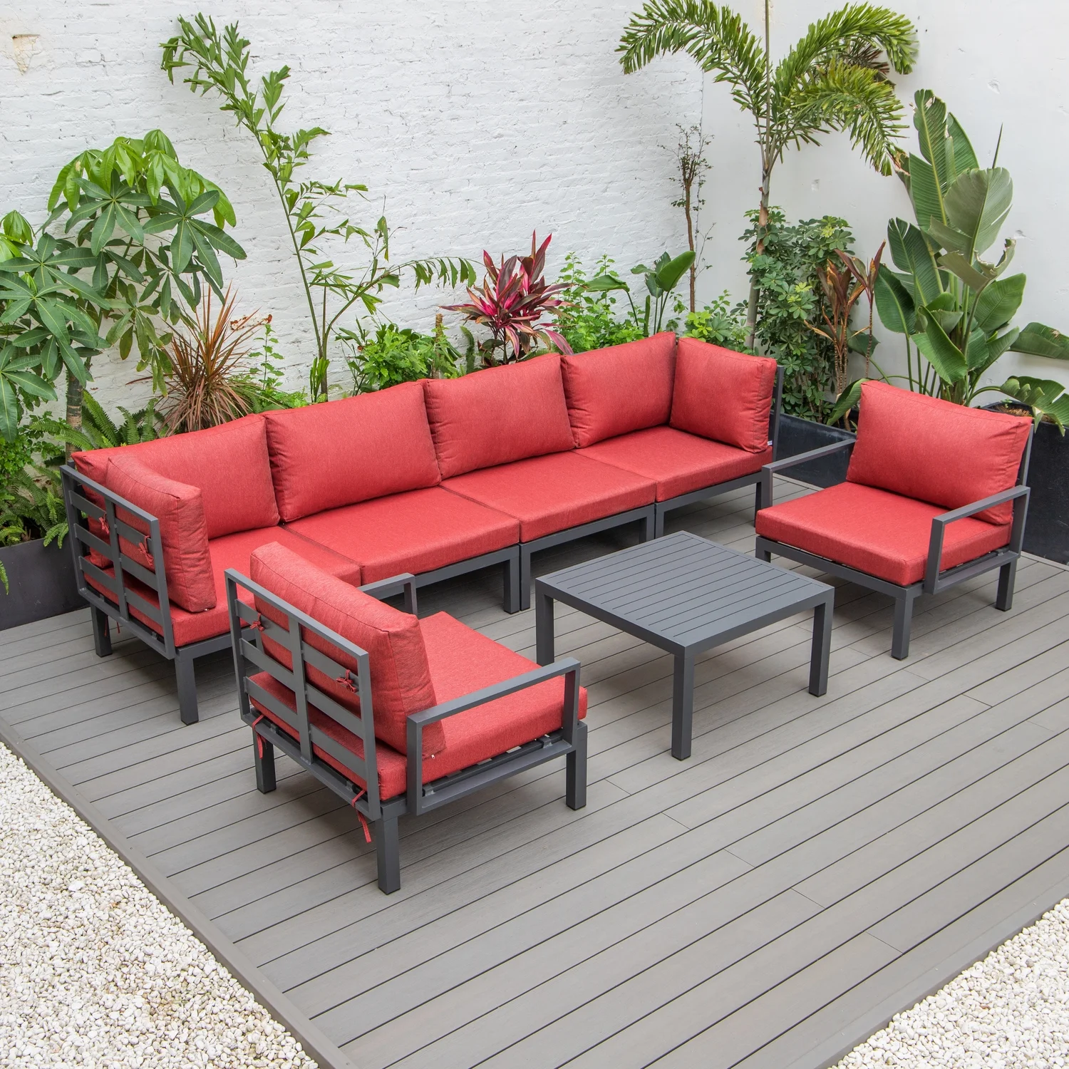 Maykoosh Boldly Bohemian 7-Piece Aluminum Patio Conversation Set With Coffee Table And Cushions