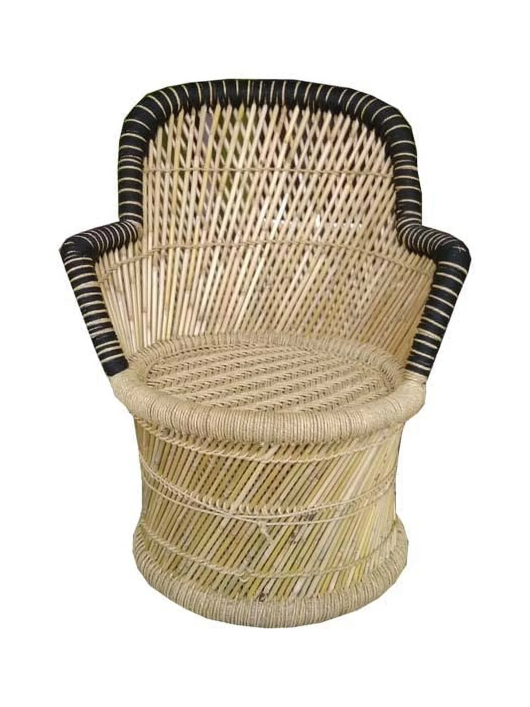 Harish Handmakers ! Pure Natural And Handmade Bamboo Mudda Chair With Black & Beige Rope - Standard Size