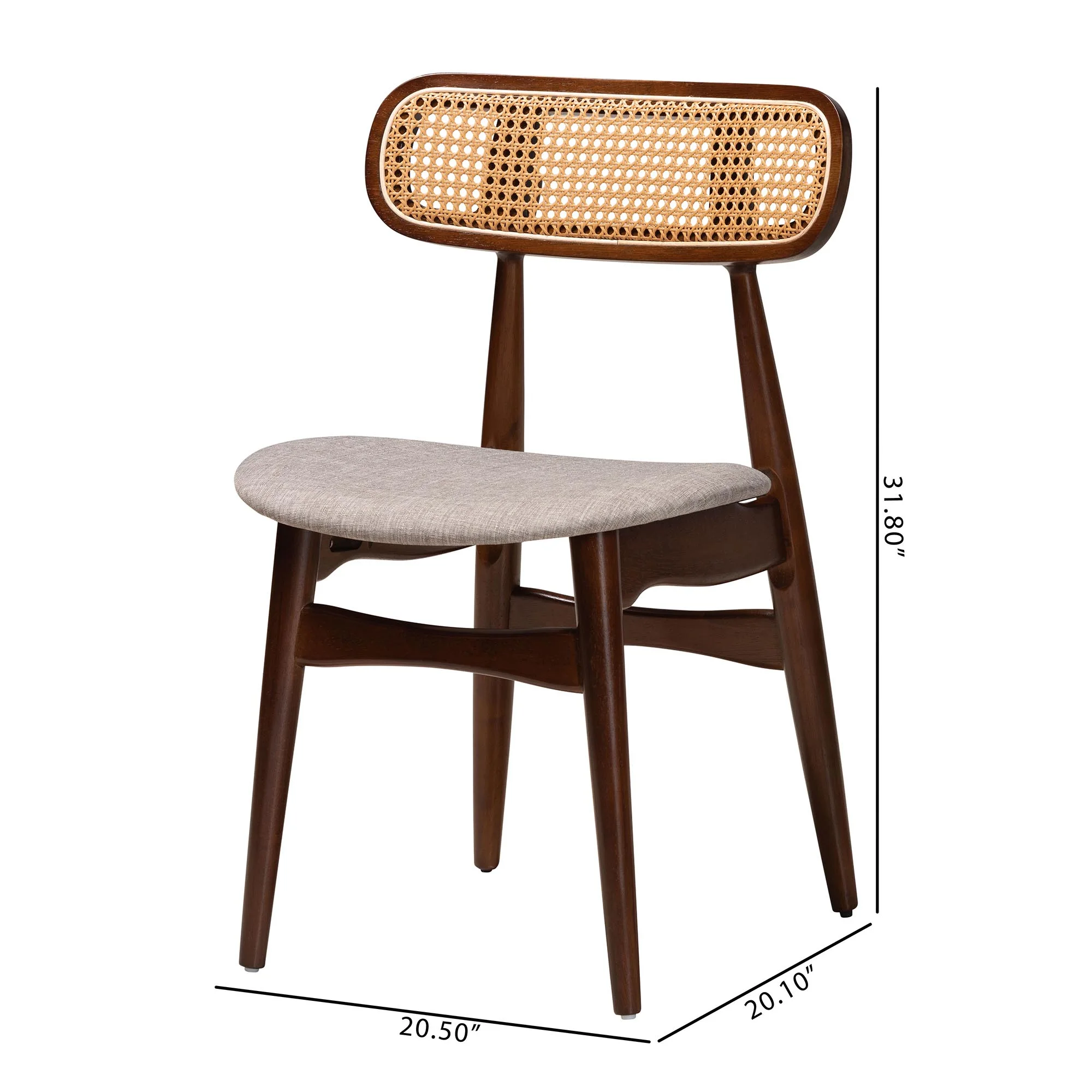 Baxton Studio Tarana Mid-Century Modern Grey Fabric and Walnut Brown Finished Wood 2-Piece Dining Chair Set