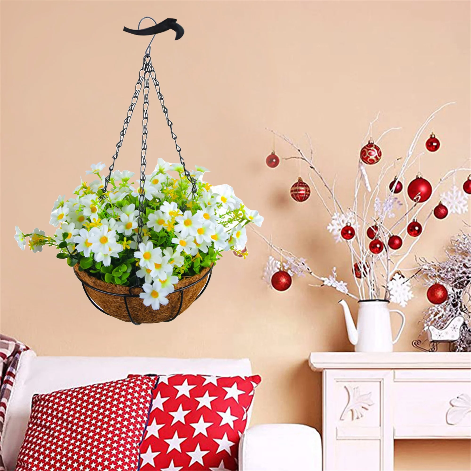 Artificial Hanging Flowers in Basket Fake Silk Flowers in Basket