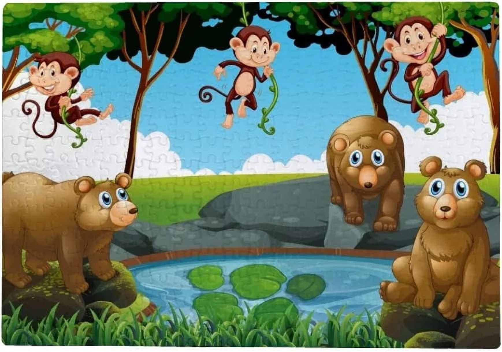 Wellsay Wooden Jigsaw Puzzles 300/500/1000 Pieces Bears Monkeys On Forest Educational Intellectual Puzzle Games for Adults Kids