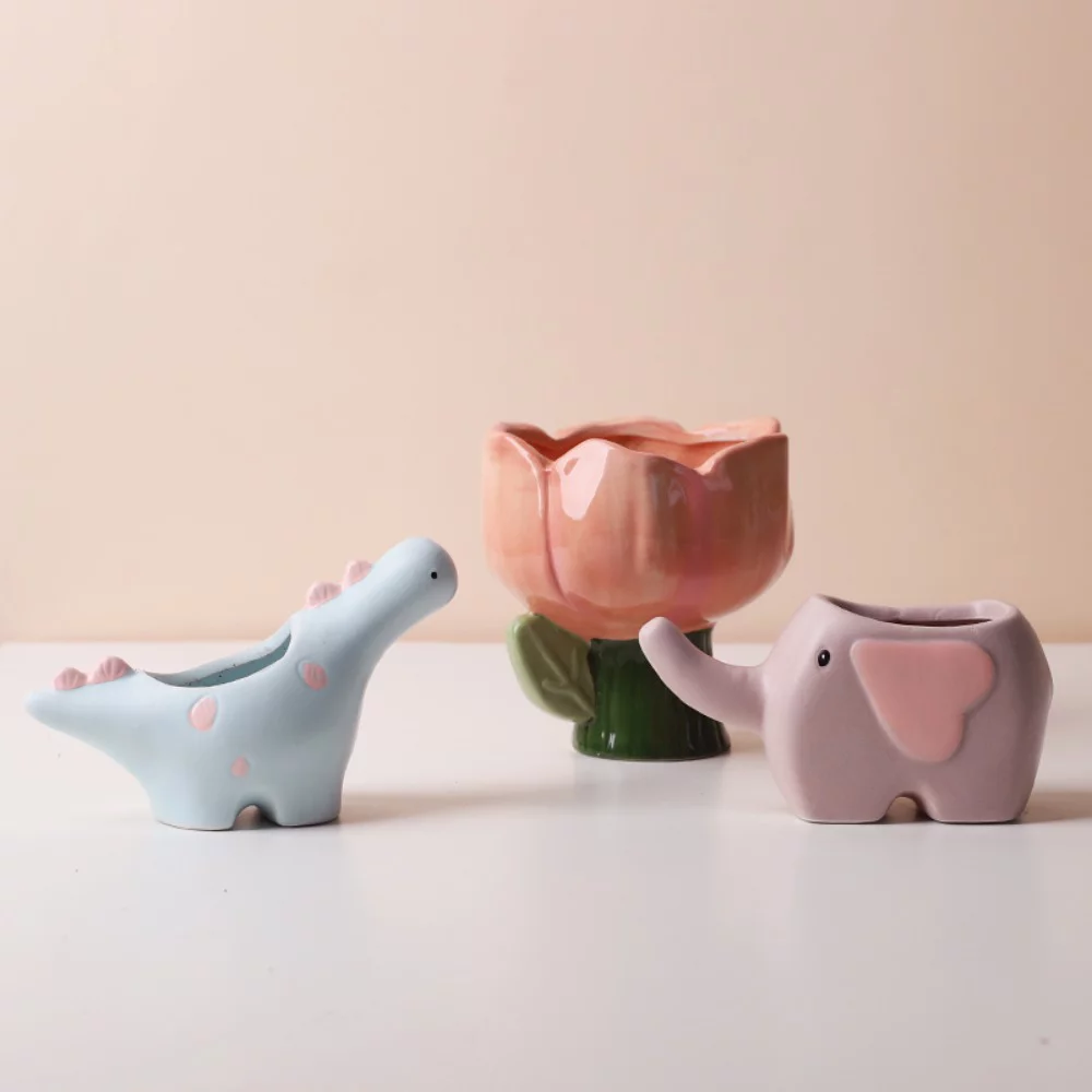 Cute Elephant Dinosaur Creative Ceramic Pots for Flowers Home Decor Flower Shape Plant Pot DINOSAUR