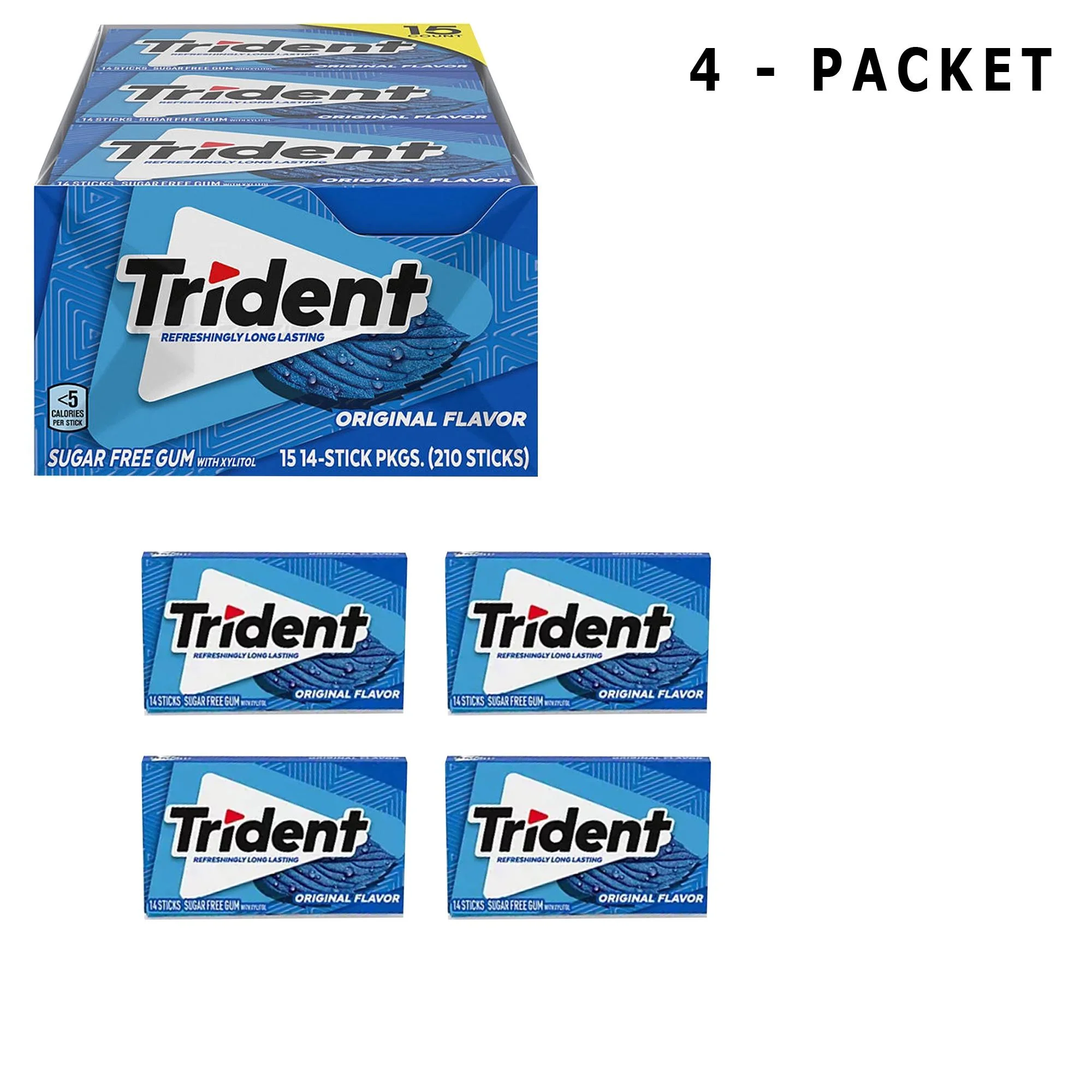 Pack Of 4 Pcs Trident Original Sugar Free Gum | 1.2 oz per pack | GOLDENROW