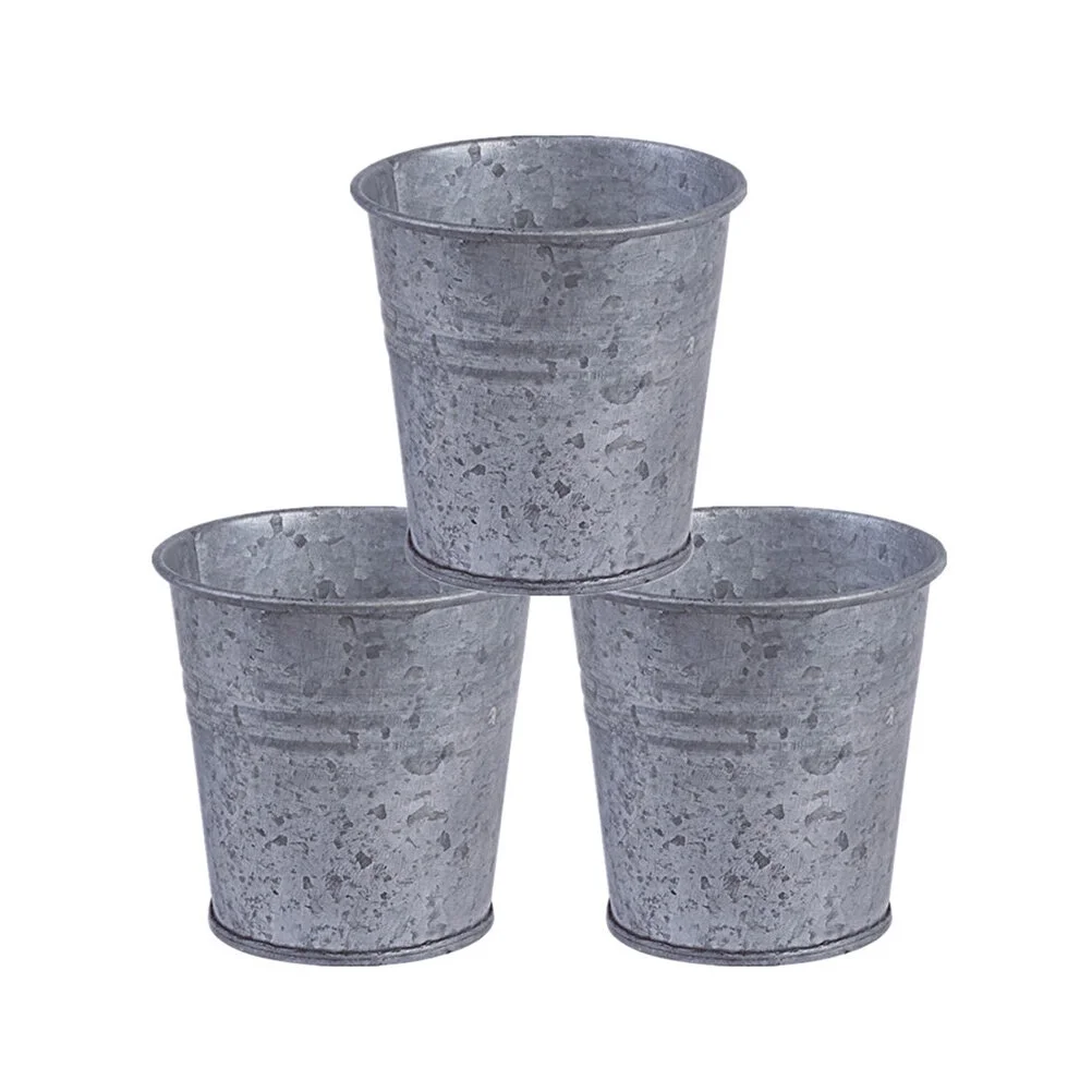Qumonin Galvanized Metal Planters Set of 3 for Indoor Plants & Wedding Decor