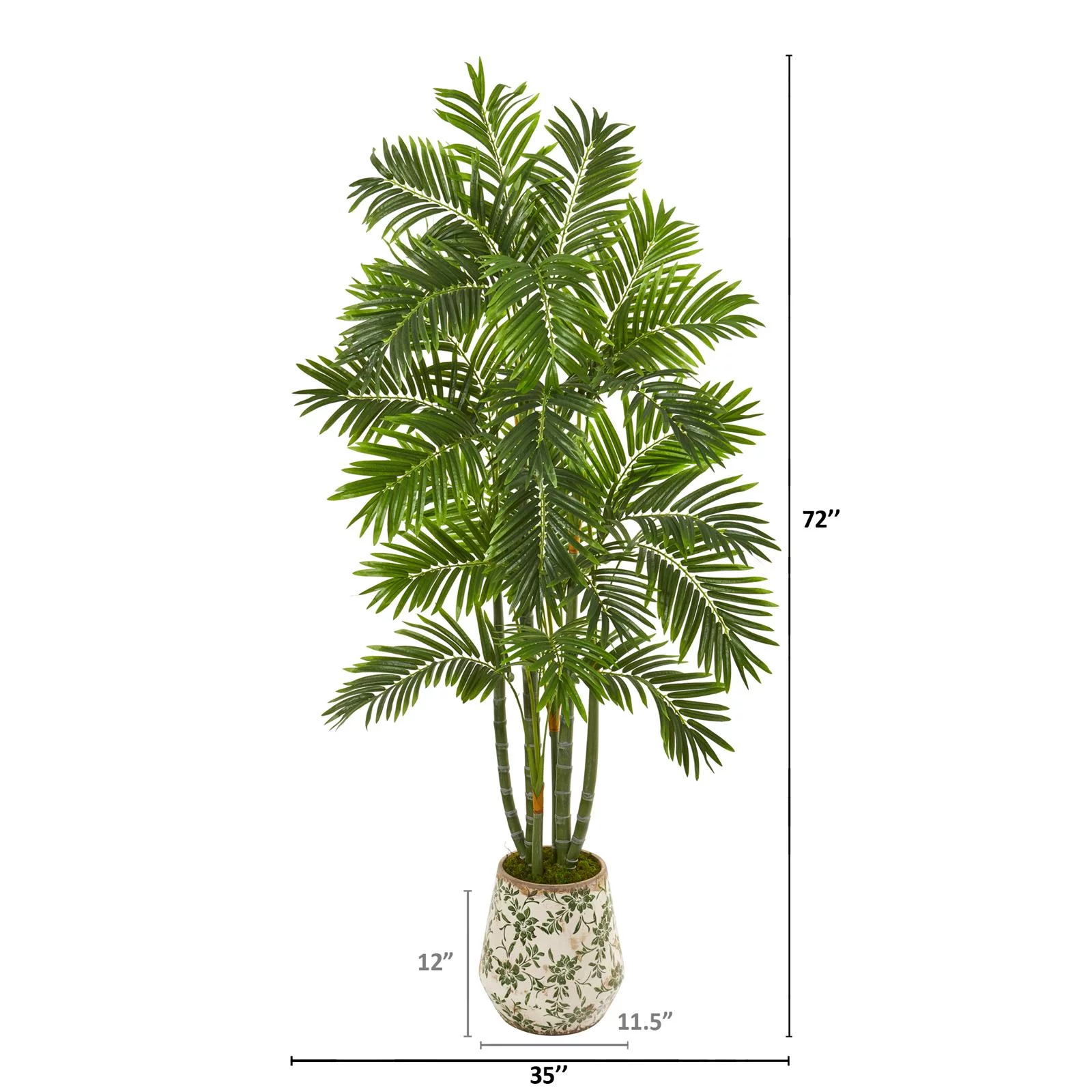 Nearly Natural 6 ft. Areca Palm Artificial Tree in Vintage Green Floral Planter
