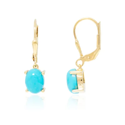 Gaspara Oval Cut Turquoise Drop Dangle Earring 925 Sterling Silver 14K Yellow Gold Finish