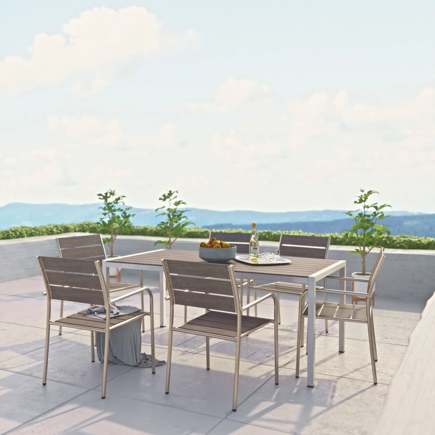 Side Dining Chair and Table Set, Black Silver, Aluminum Metal, Outdoor Patio Balcony Cafe Bistro Garden Hospitality Restaurant, Modern Contemporary HB33057