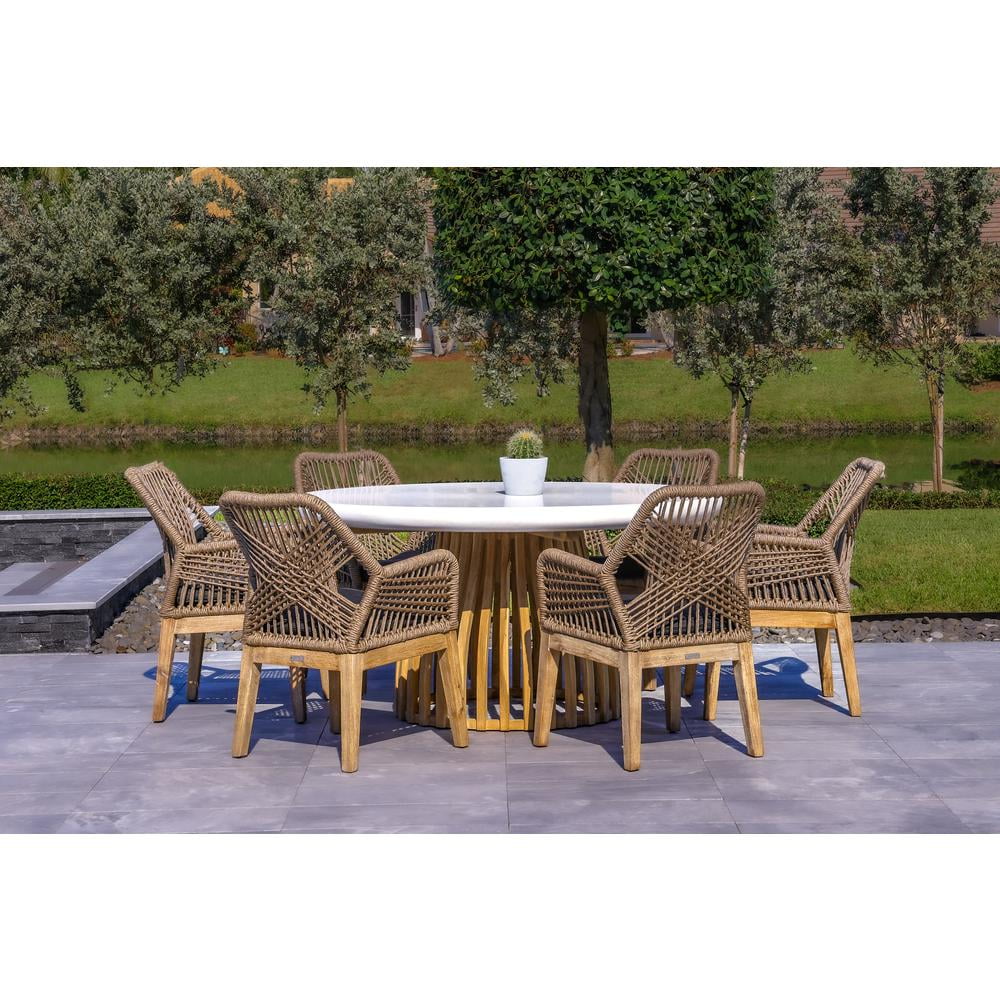 OUTSY Santino Wood, Aluminum, and Rope Dining Chair with Cushion (Set Of 2)