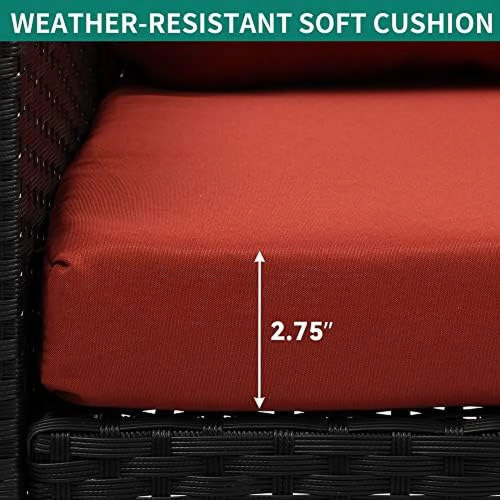 CGFHYP Wicker Hanging Porch Swing Chair Outdoor Brown Rattan Patio Swing Lounge w/ 2 Back Cushions Capacity 530lbs for Garden  Balcony  Living Room  Beige