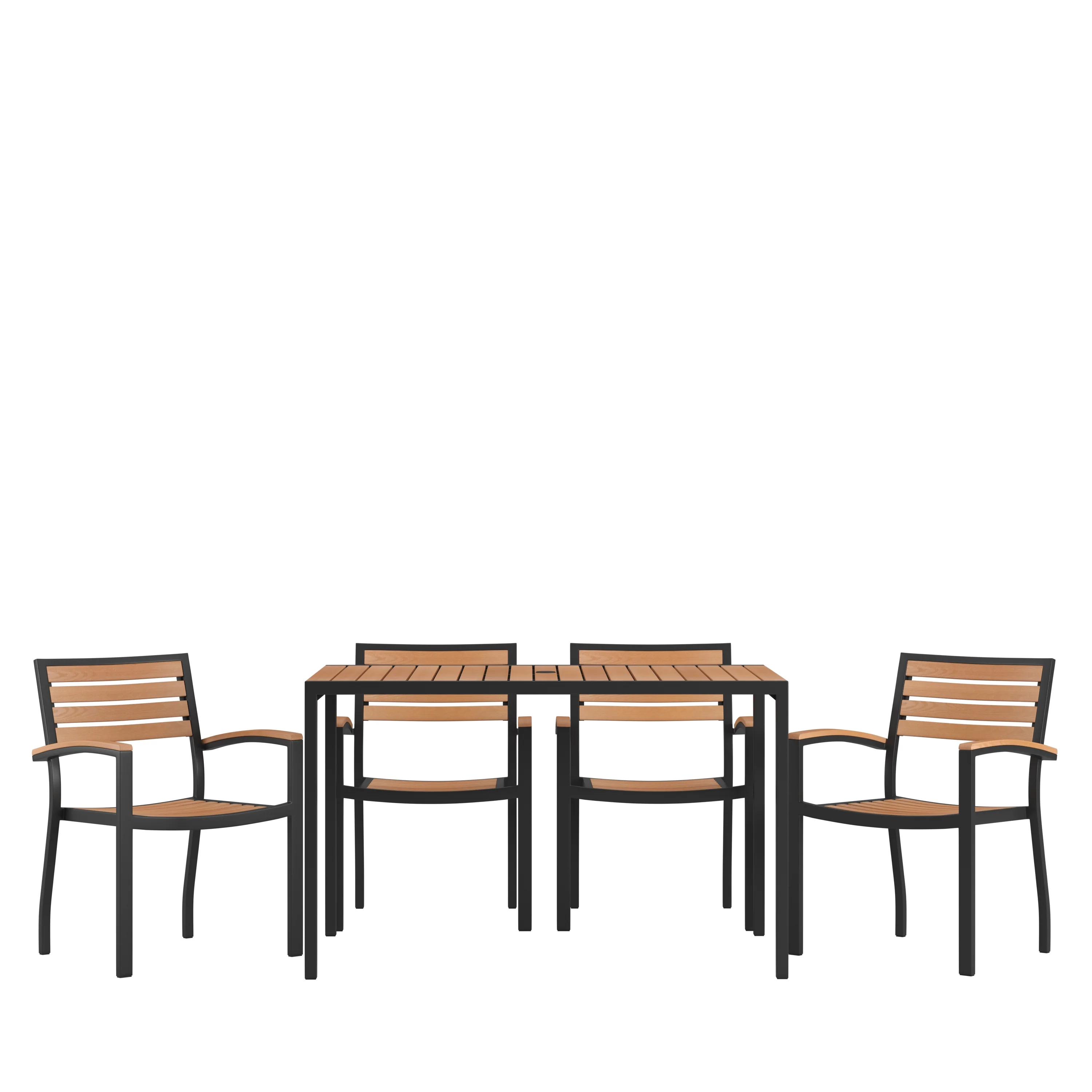 Merrick Lane 5 Piece Outdoor Synthetic Teak Poly Slat Table & Chairs Set - 30