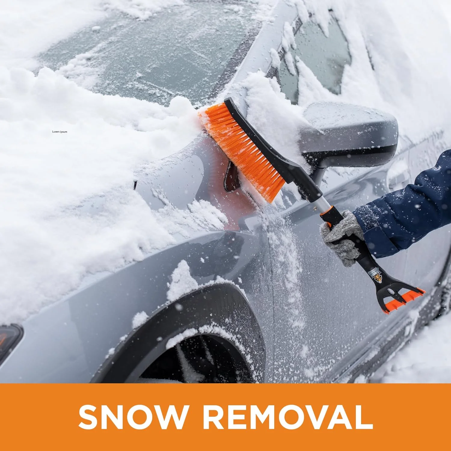 Snow Moover 24” Compact Snow Brush with Ice Scraper for Car Windshield Window with Foam Grip - Orange and Black