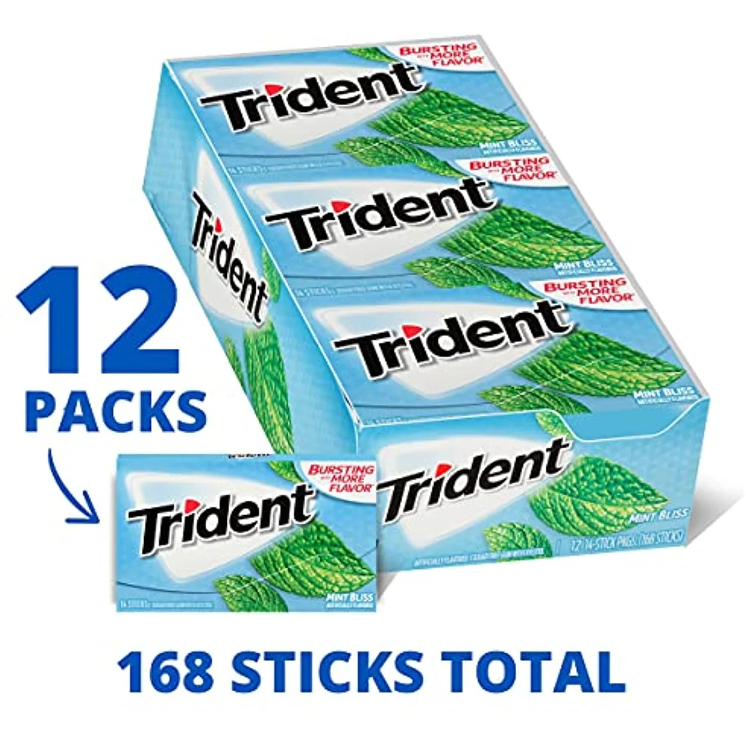 Trident Mint Bliss Sugar Free Gum, 12 Packs Of 14 Pieces (168 Pieces)