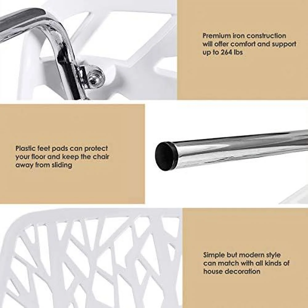 LNSETGC Set of 6 Modern Dining Chairs w/Plastic Feet Pads Stackable Chair Geometric Style  Dining Side Chairs (6 Packs  White)