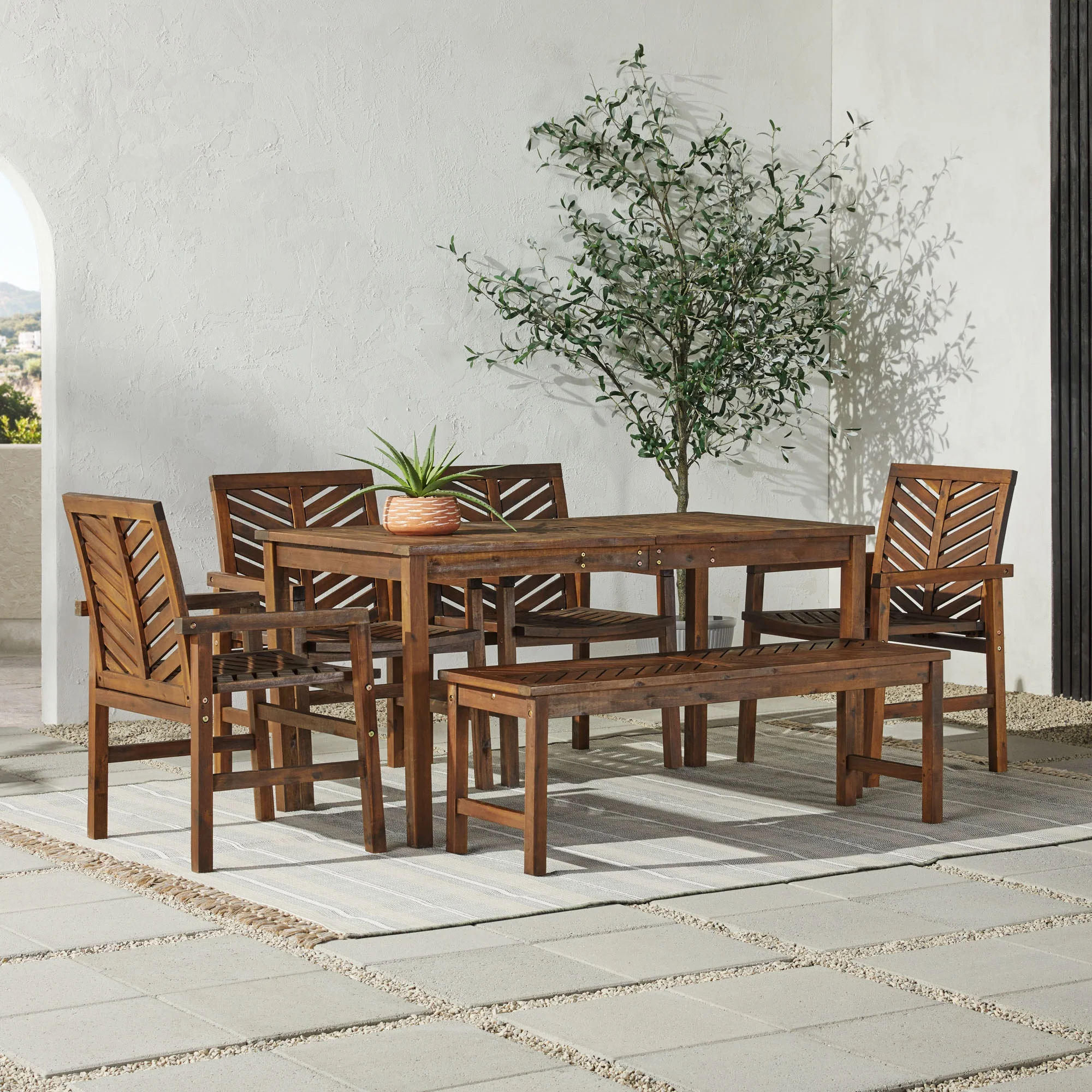 Walker Edison 6-Piece Chevron Outdoor Patio Dining Set - Dark Brown