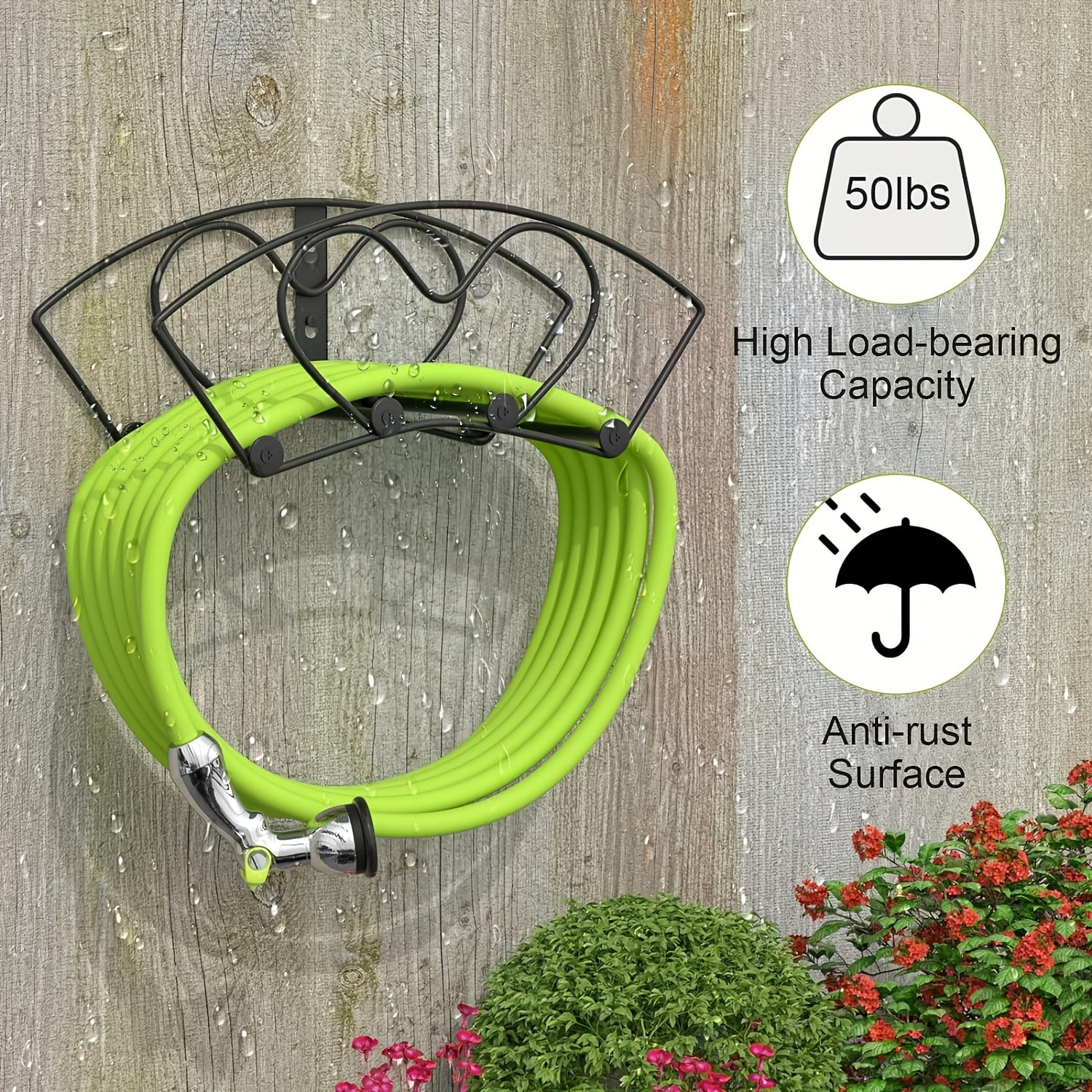 1 Pcs Hose Holder Wall Mount, Heavy Duty Garden Hose Holder, Solid Metal Hose Hanger Holds Up to 150ft, Decorative Water Hose Holder for Outside Yard, Garden Hose Storage Hose Reel, Black