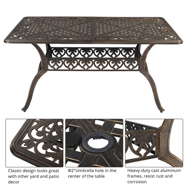 Fithood 59in Desktop Mosaic Garden Cast Aluminum Table Bronze (WITHOUT CHAIRS)