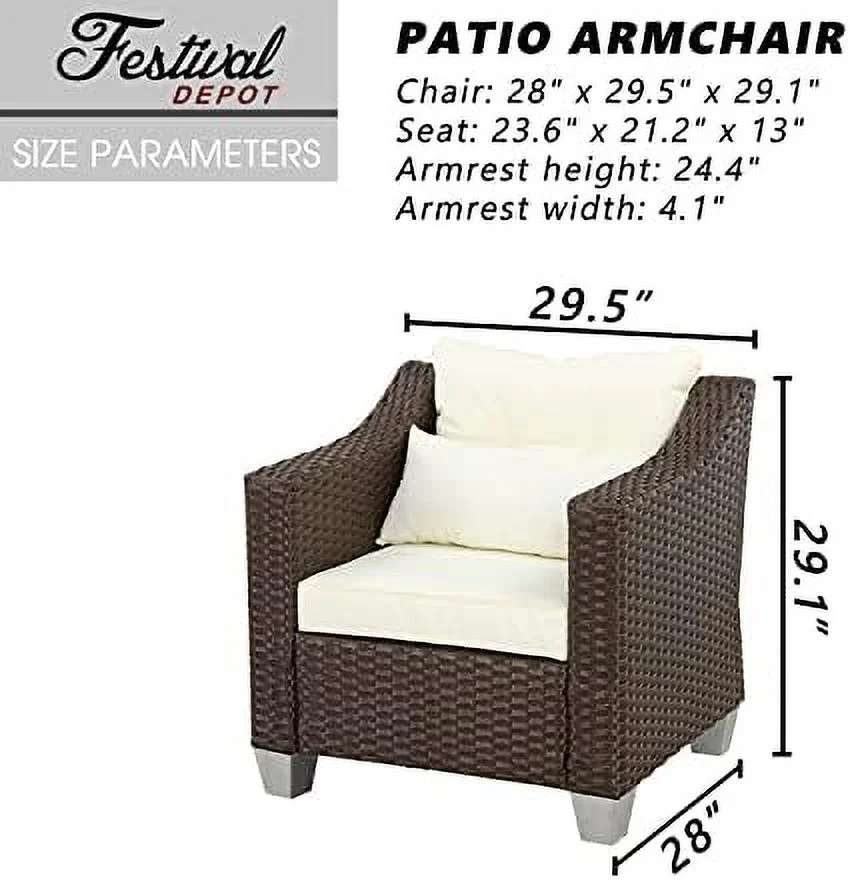 CGFHYP Patio Wicker Corner Sofa Outdoor Sectional Armlesschair with Removable Cushion Metal Frame All Weather Waterproof  Seating for Garden Yard Lawn Pool (Beige)