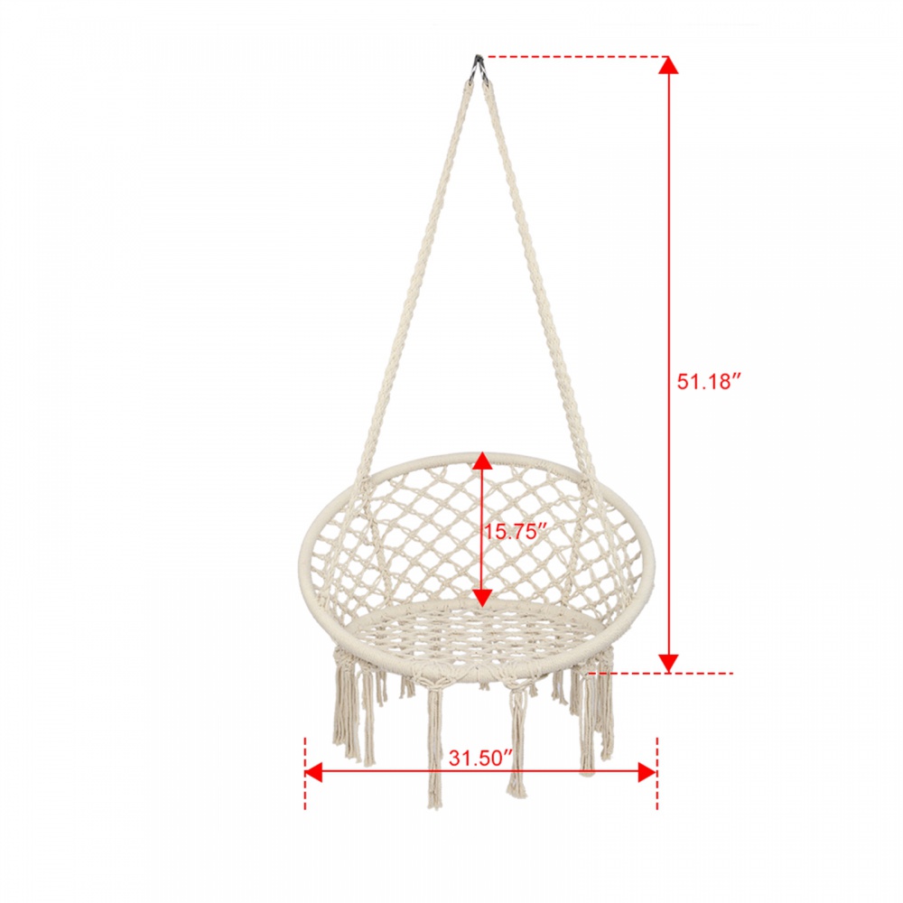 Yahaolhgd sling hanging chair hammock chair round tassel cotton beige