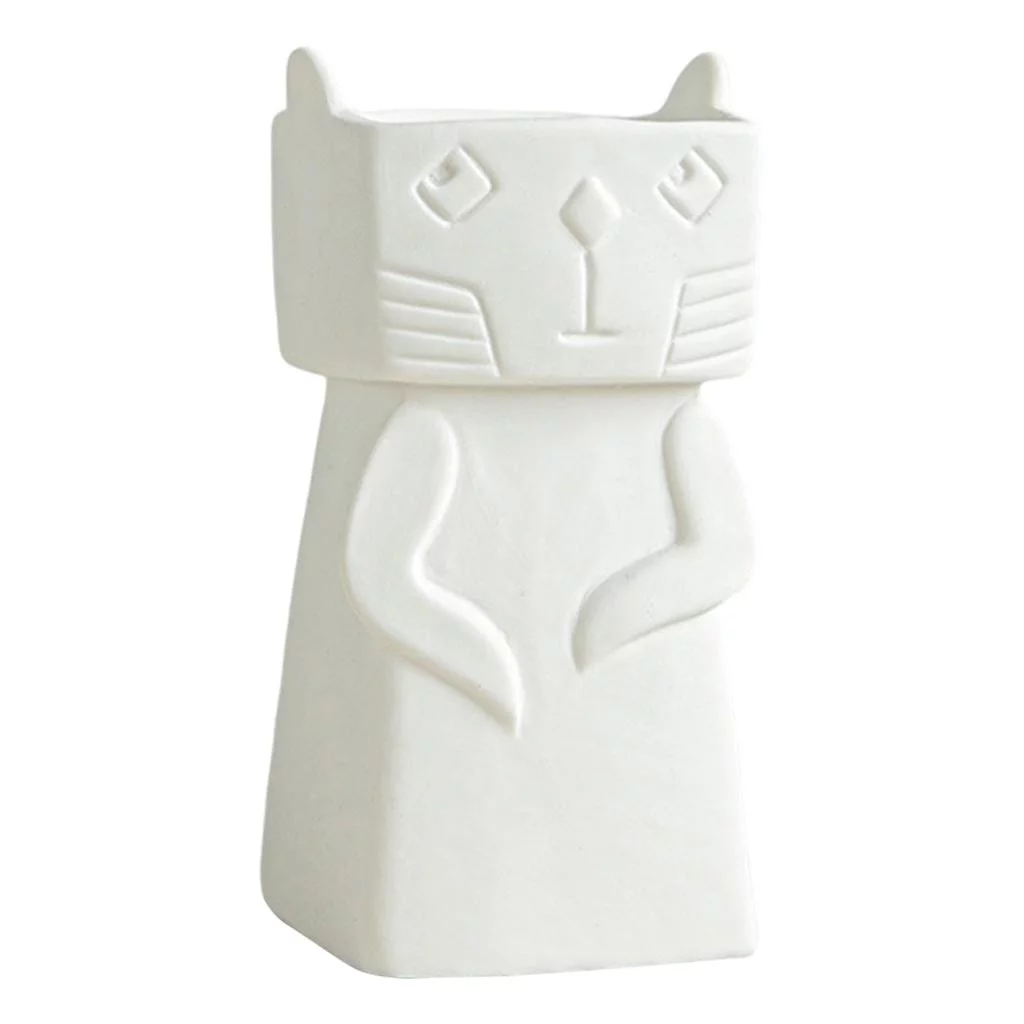 Cute Cat Ceramic Planter Pots Planters Porcelain Decorative Flower Pot for Cat Lovers, Arrangement Tabletop Decor Vase Sculpture - 5.5x5.5x12cm