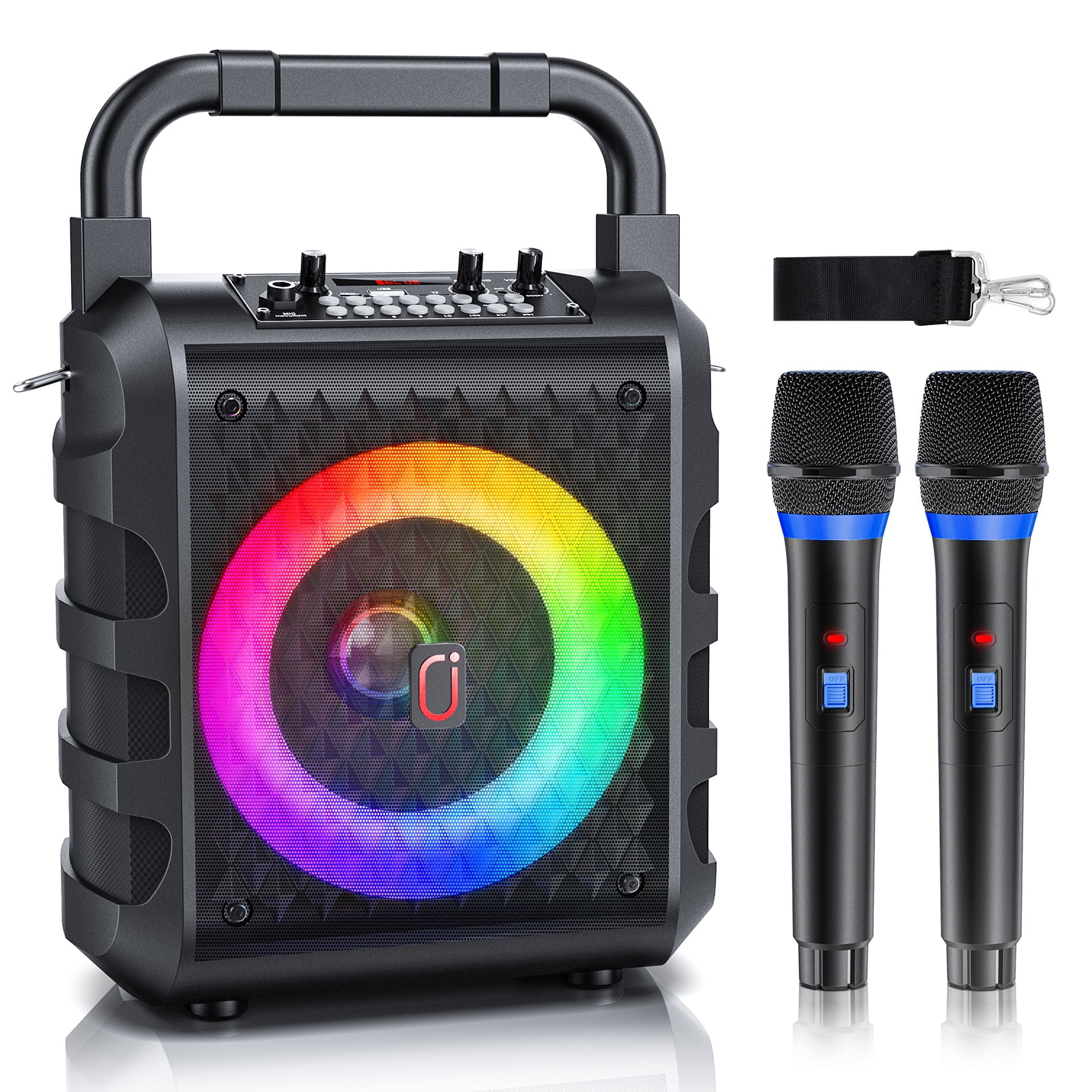 JAUYXIAN Karaoke Machine with 2 Microphone, Portable Bluetooth Speaker for Adult, Home Sing Karaoke Speaker PA System with DJ Lights, Recording Function, T18-T