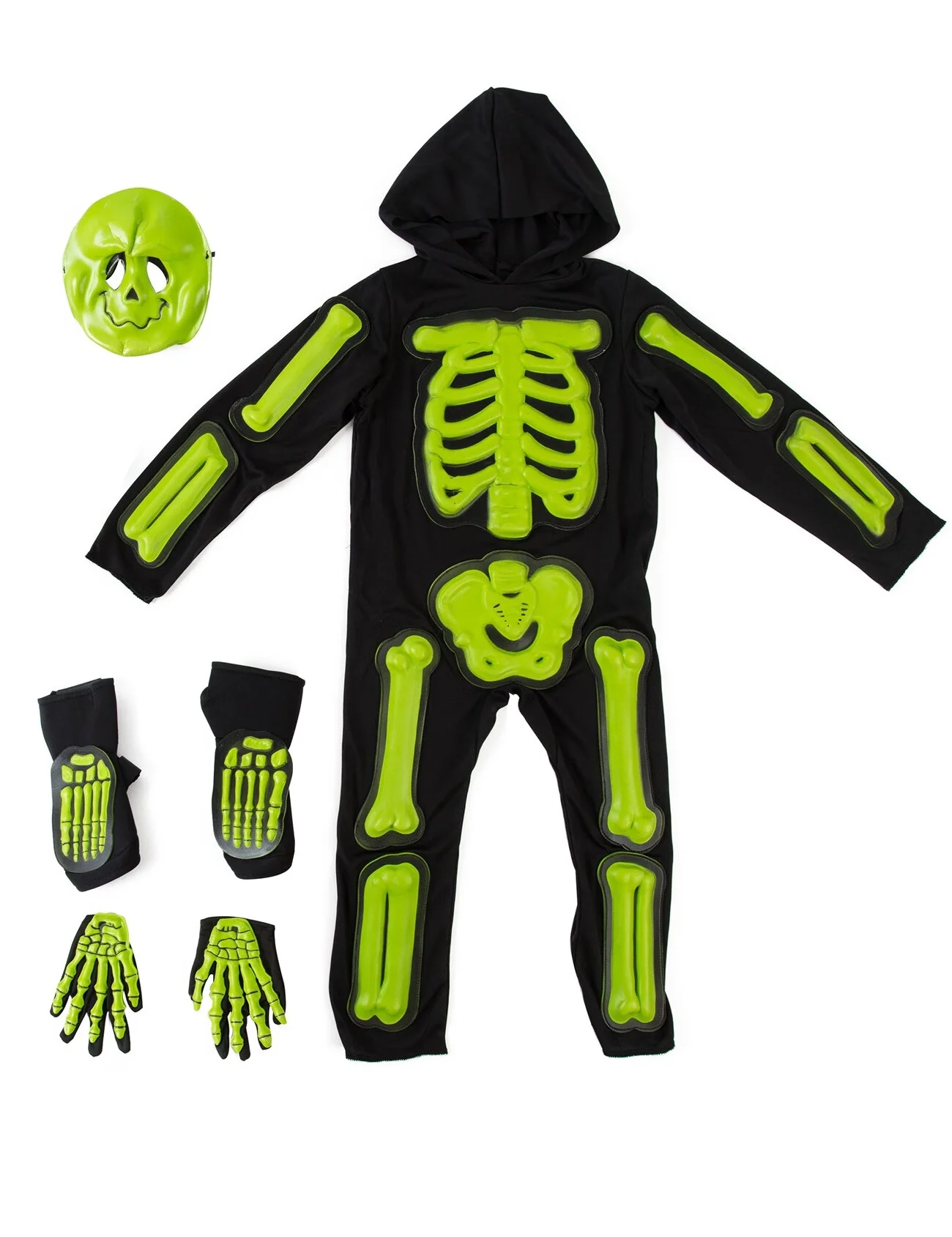 Kids Boys Halloween Skeleton Costume Glowing in The Dark Fancy Dress Outfit Green 3-10 Years