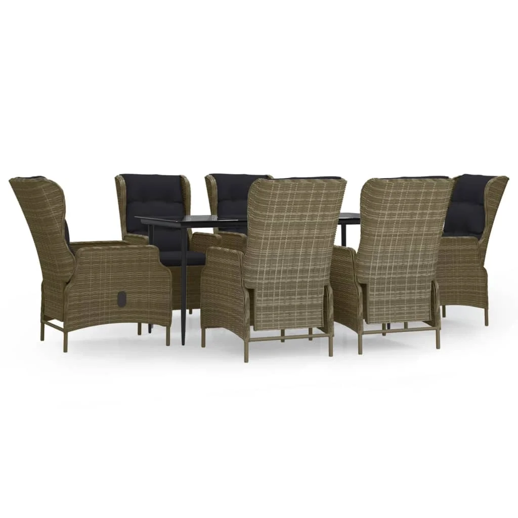 Tomshoo 7 Piece Patio Dining Set Brown Poly Rattan