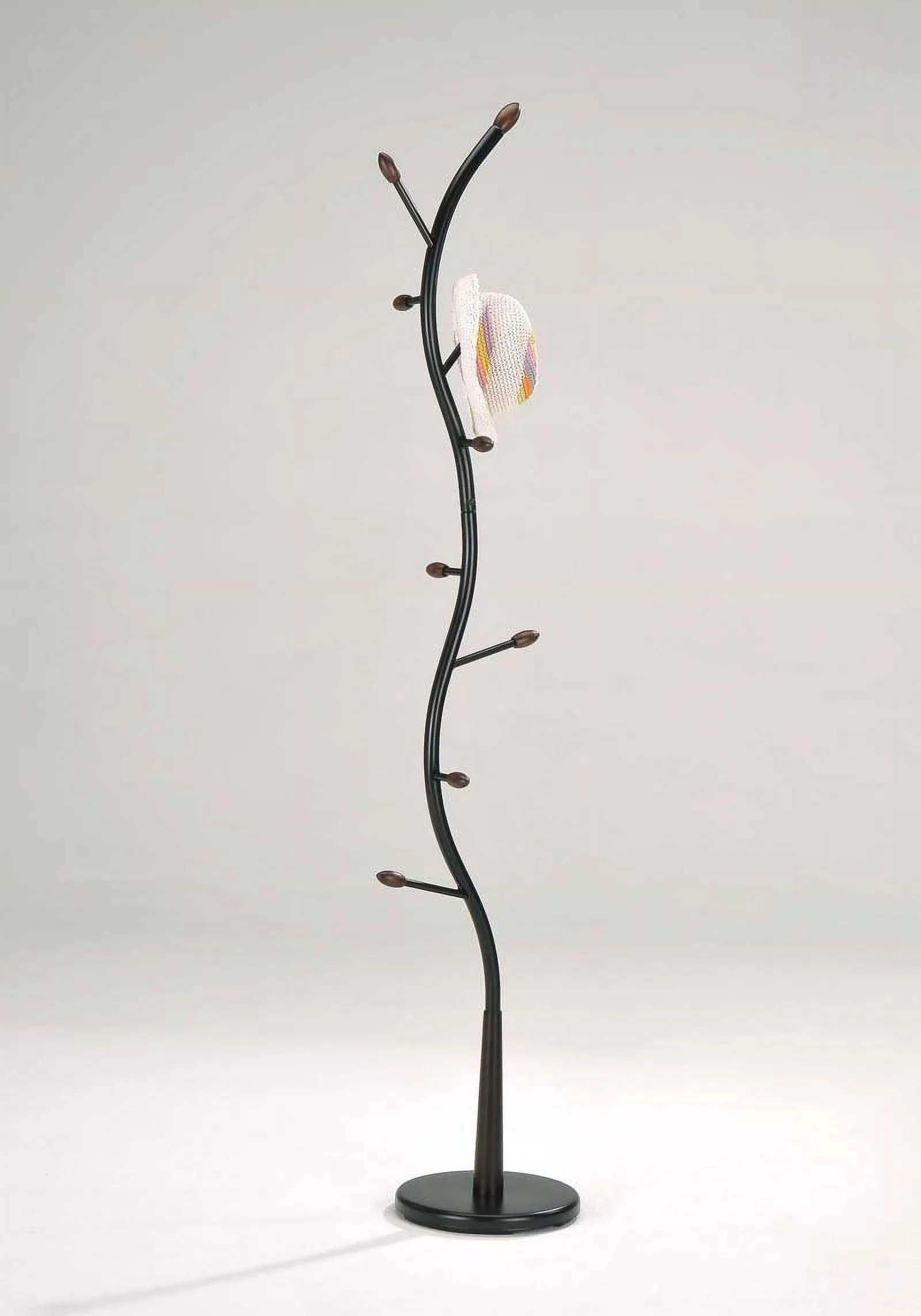 CHNBVC - Black Metal & Walnut Wood Hall Tree Coat & Hat Rack Stand