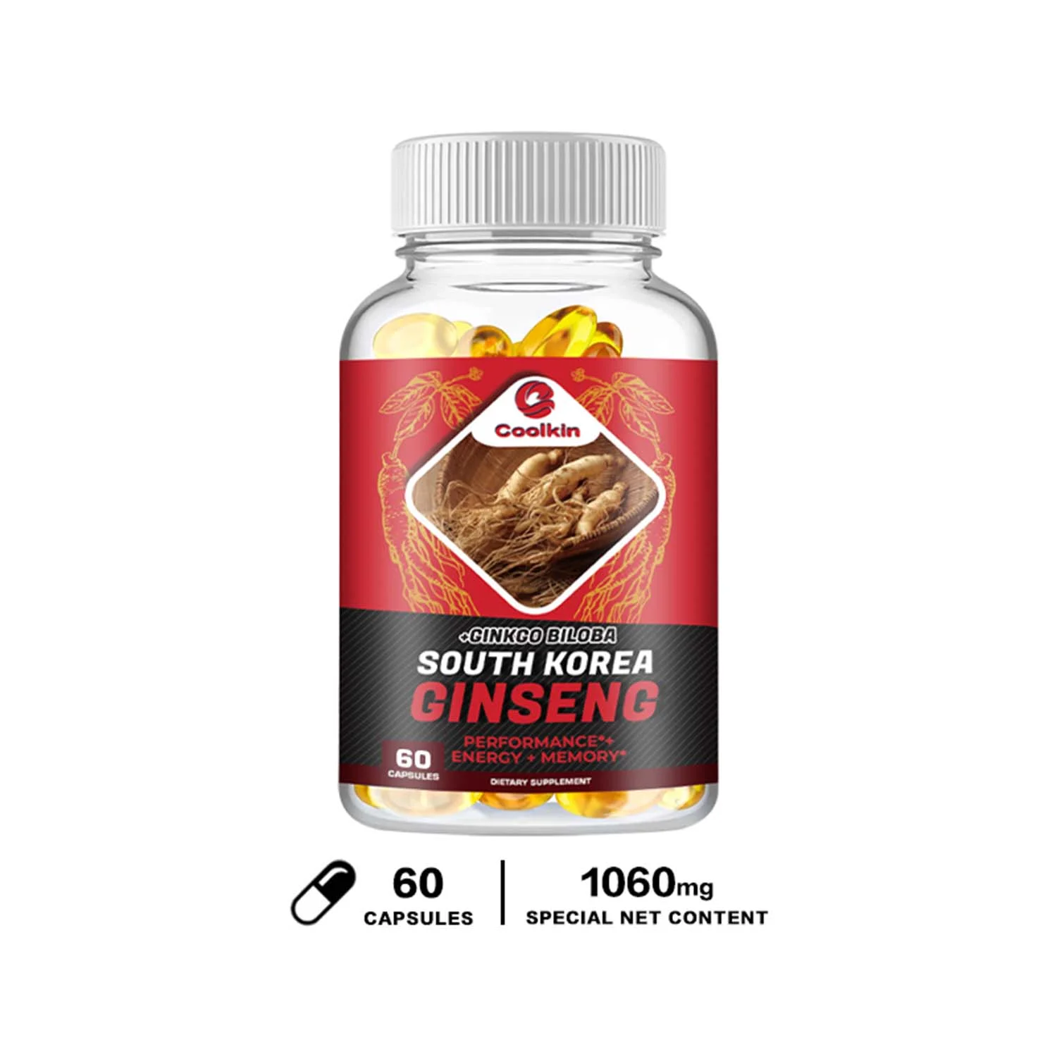 Coolkin South Korea Ginseng + Ginkgo Biloba - Energy & Endurance, Testosterone Booster(30/60/120pcs)